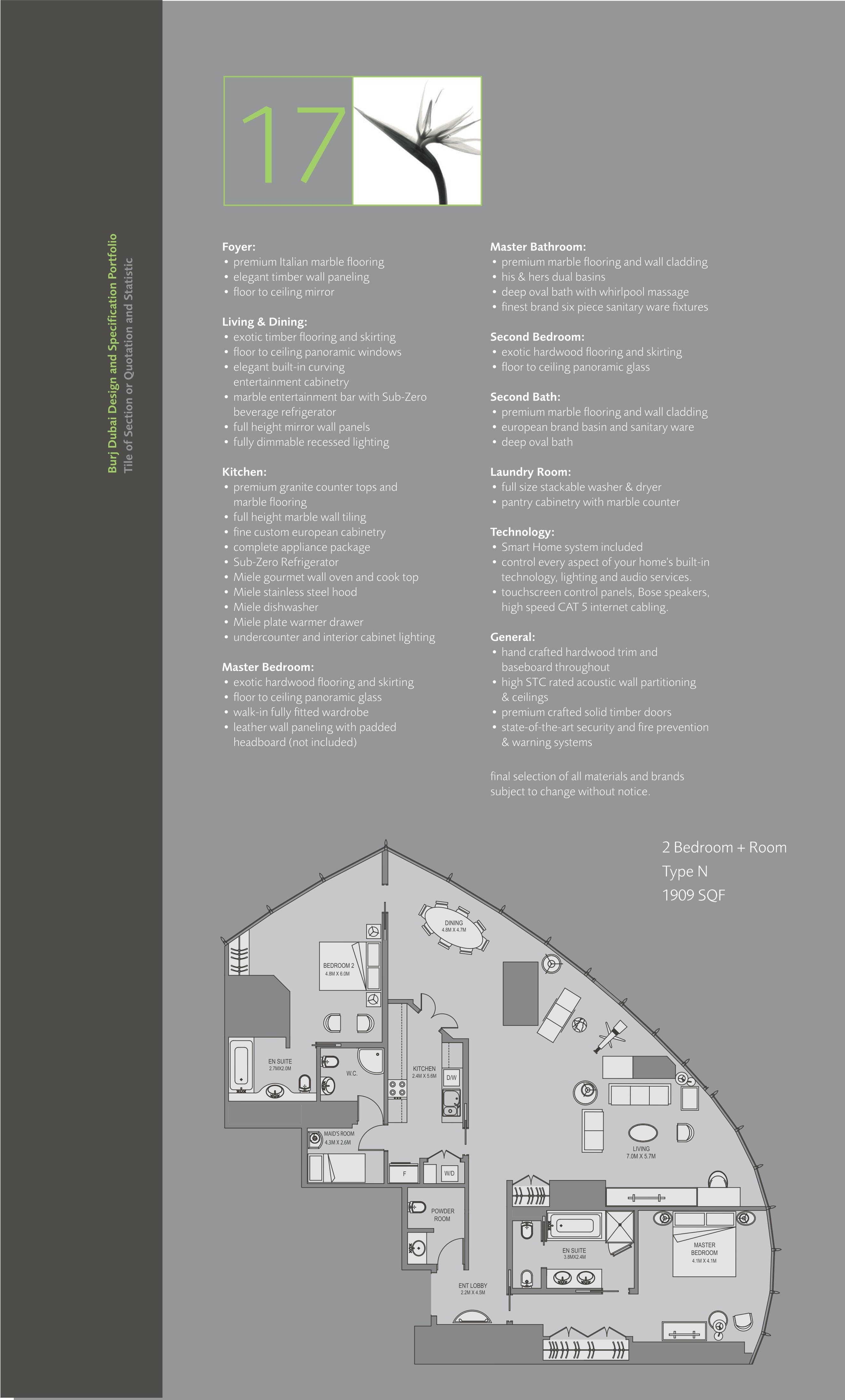 Burj Khalifa, 2-Bed Floor Plan, type: 2 Bedroom