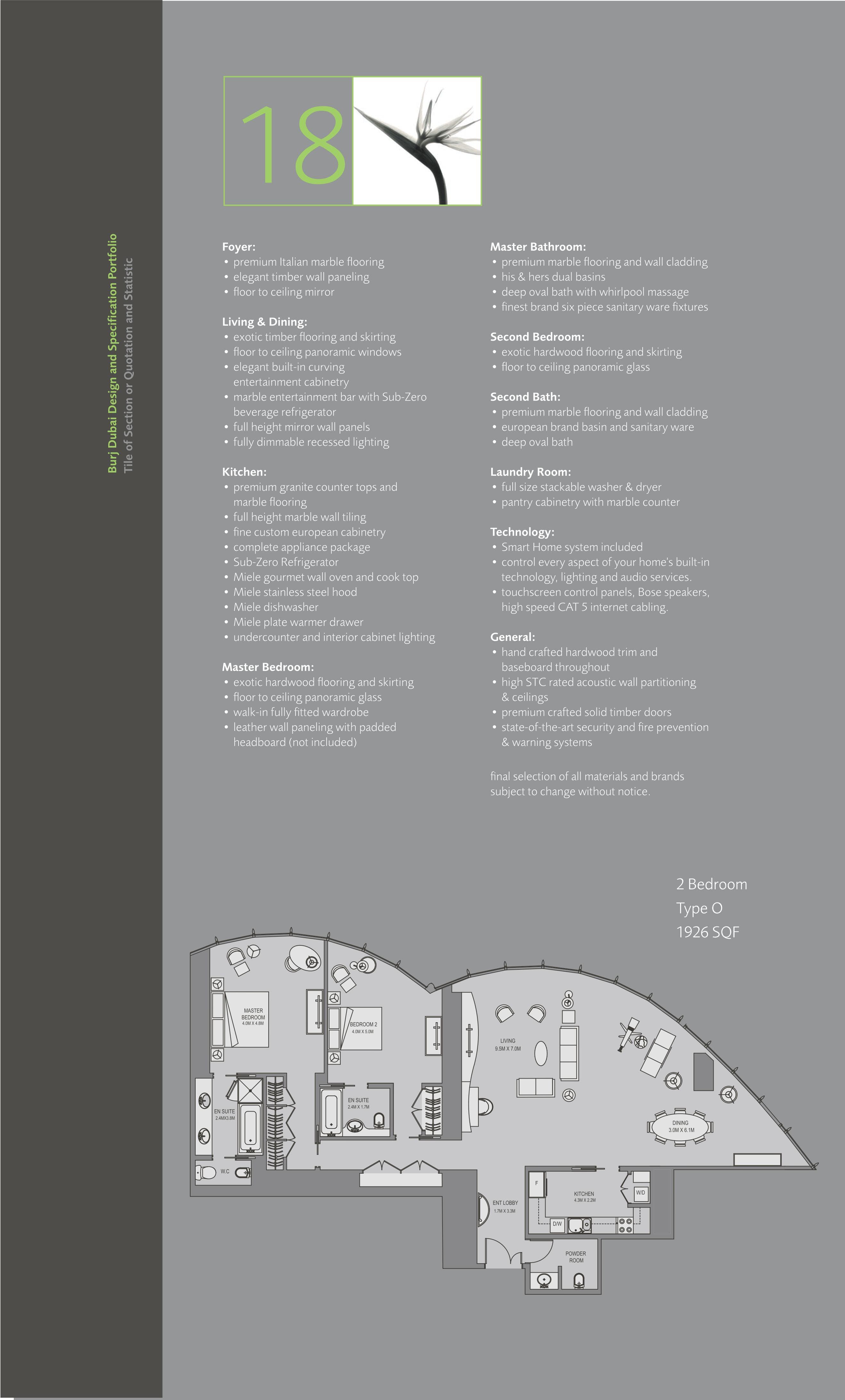 Burj Khalifa, 2-Bed Floor Plan, type: 2 Bedroom