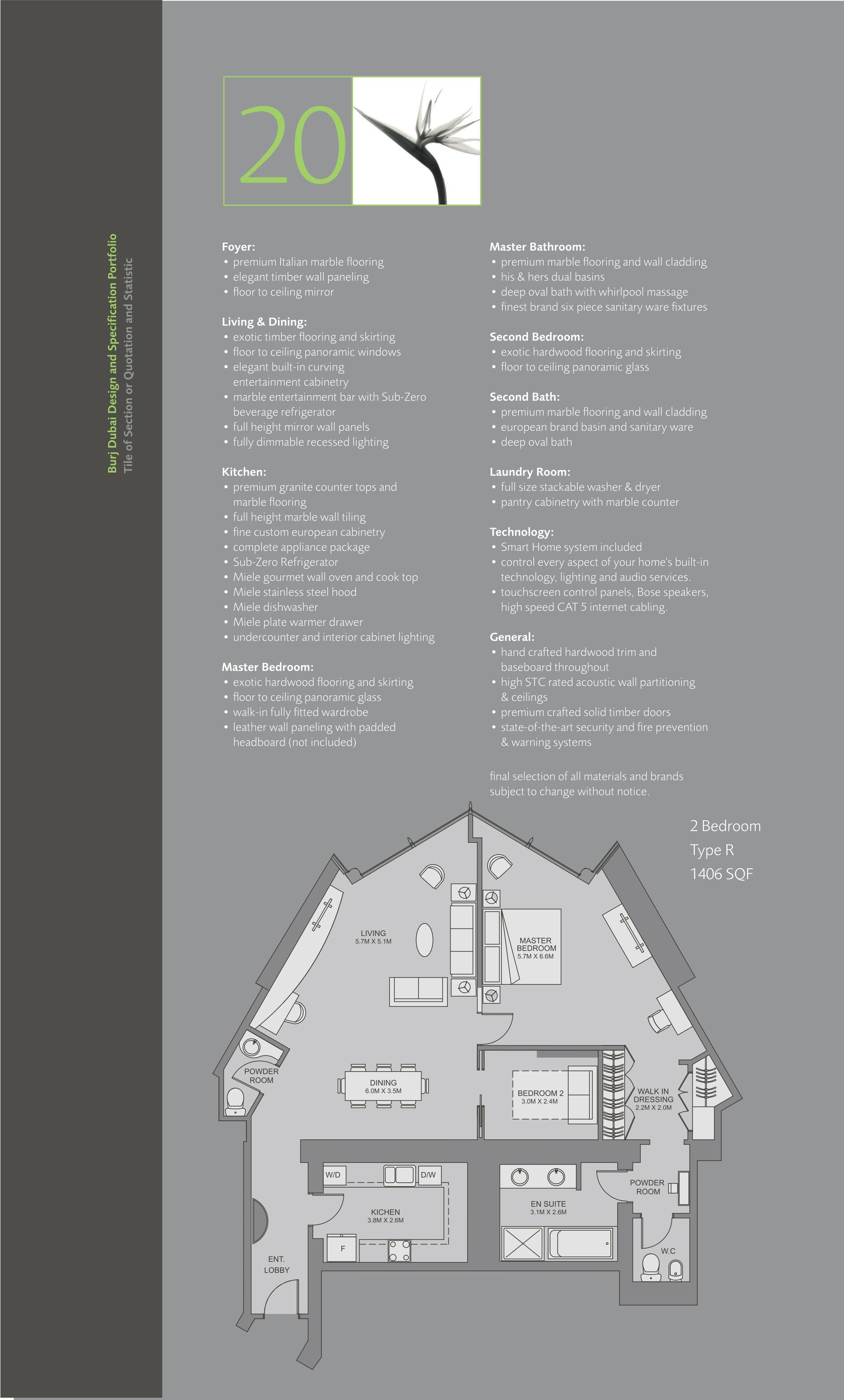 Burj Khalifa, 2-Bed Floor Plan, type: 2 Bedroom