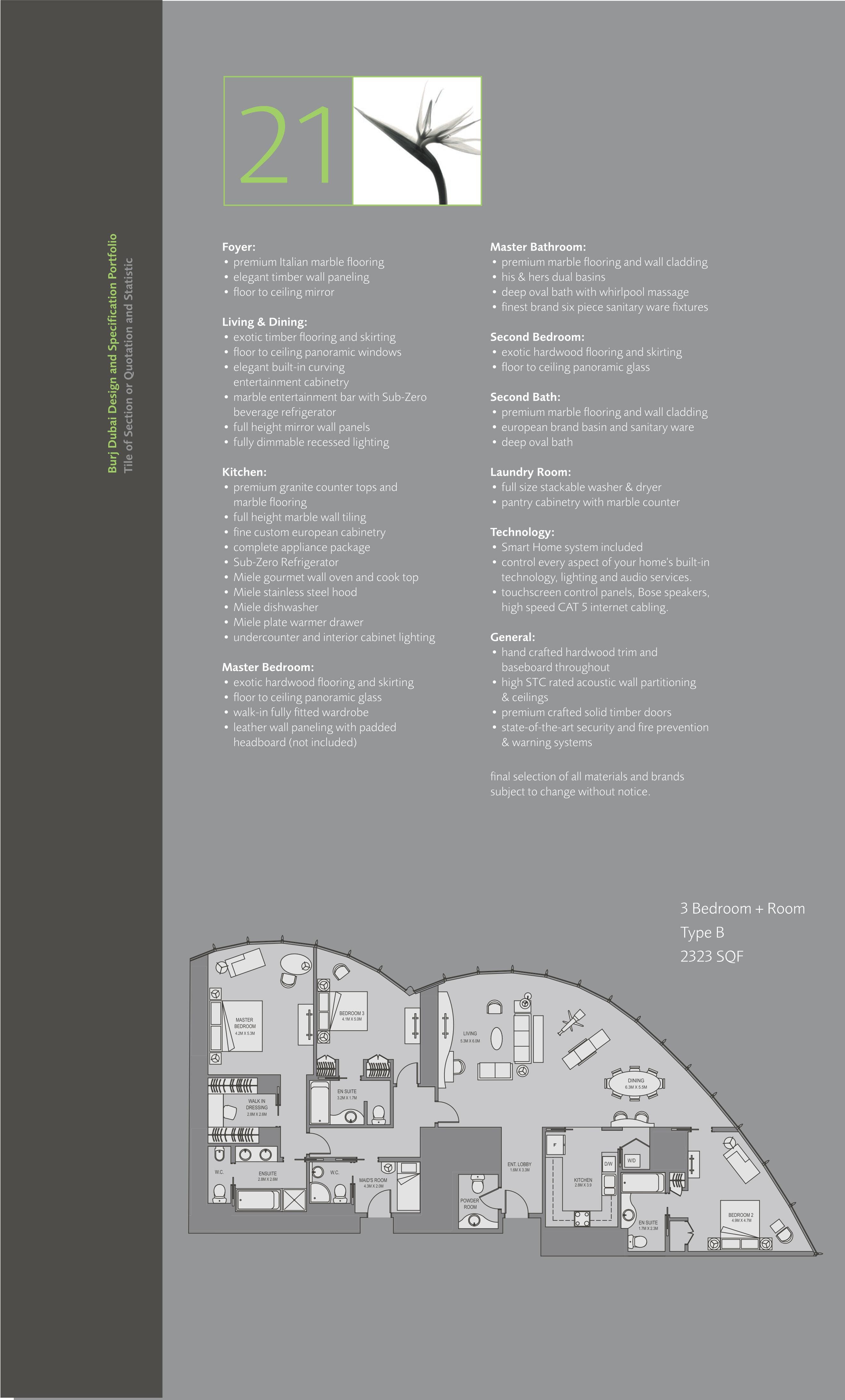 Burj Khalifa, 3-Bed Floor Plan, type: 3 Bedroom