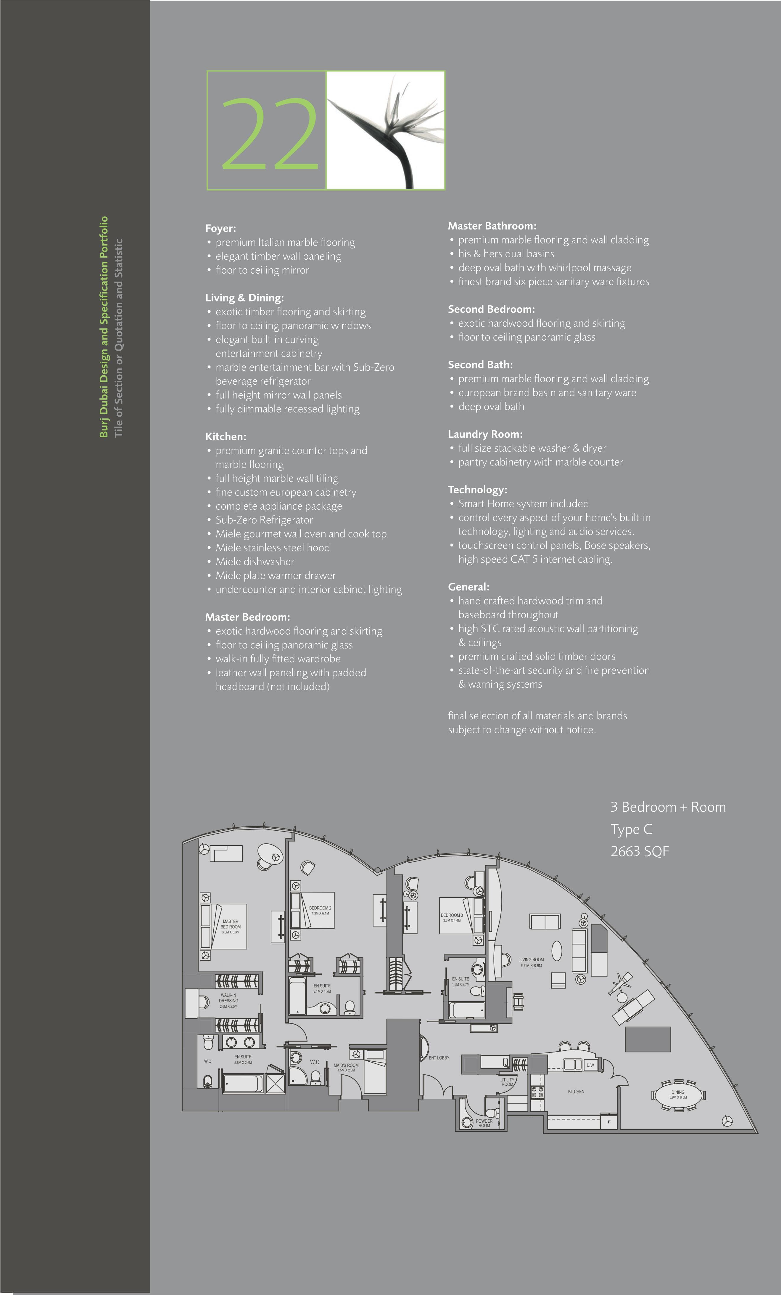 Burj Khalifa, 3-Bed Floor Plan, type: 3 Bedroom