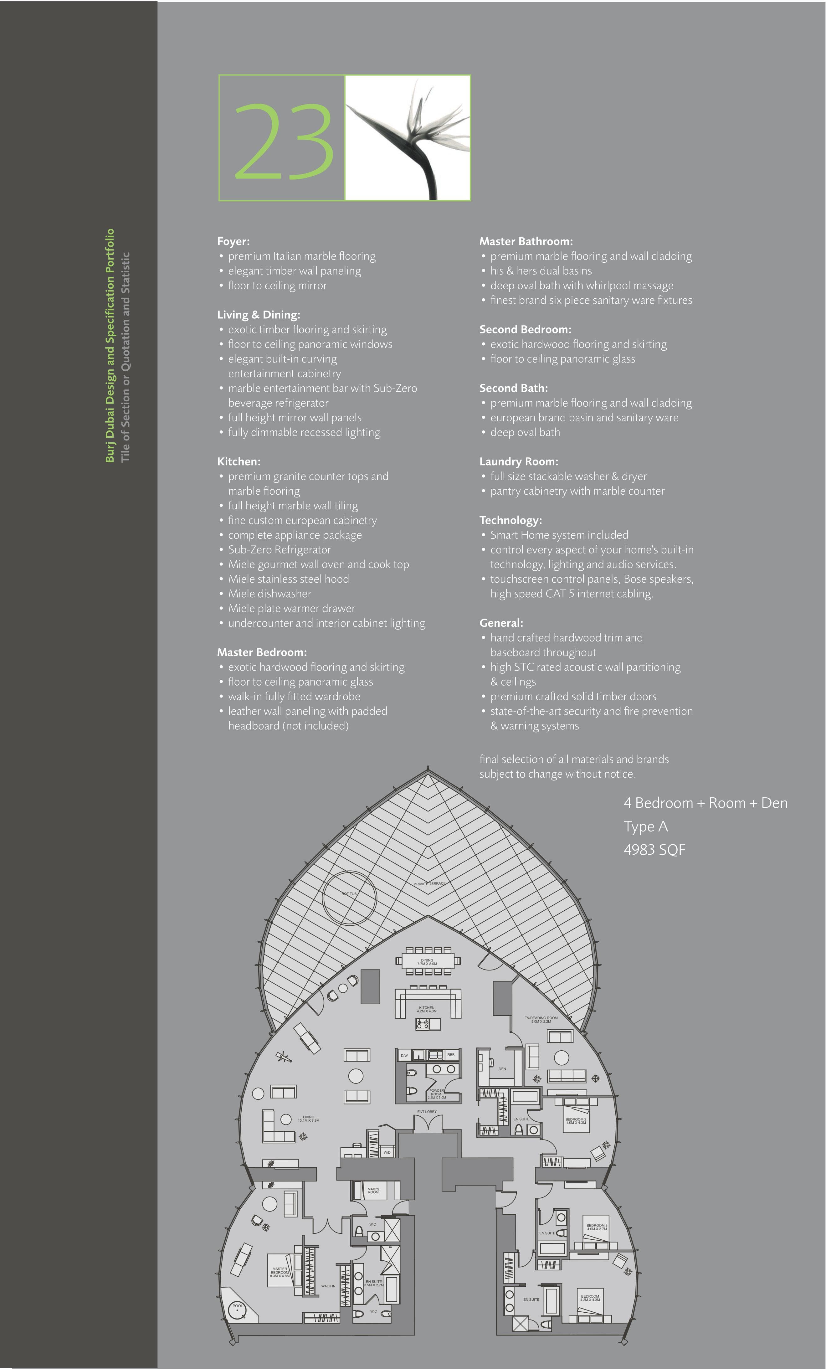 Burj Khalifa, 4-Bed Floor Plan, type: 4 Bedroom