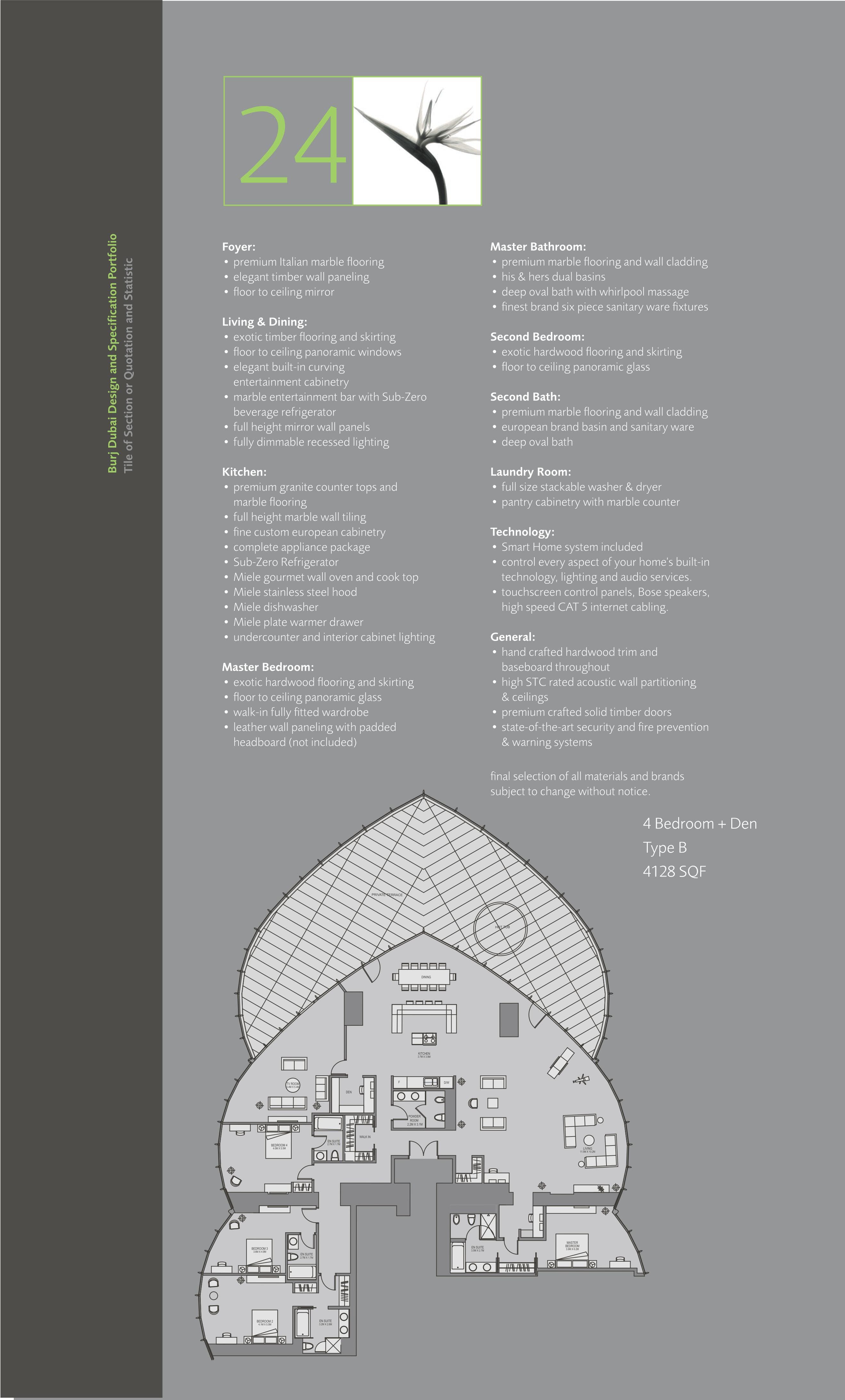 Burj Khalifa, 4-Bed Floor Plan, type: 4 Bedroom