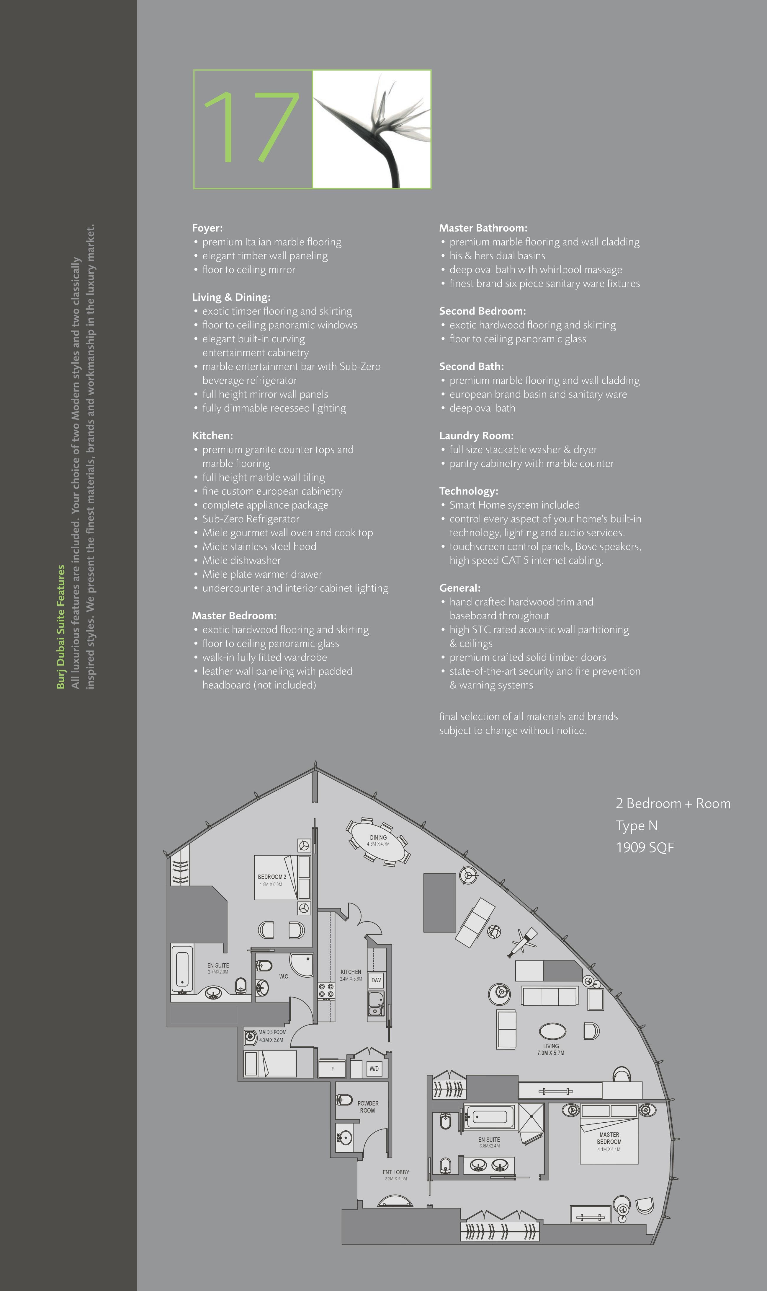 Burj Khalifa, 2-Bed Floor Plan, type: 2 Bedroom