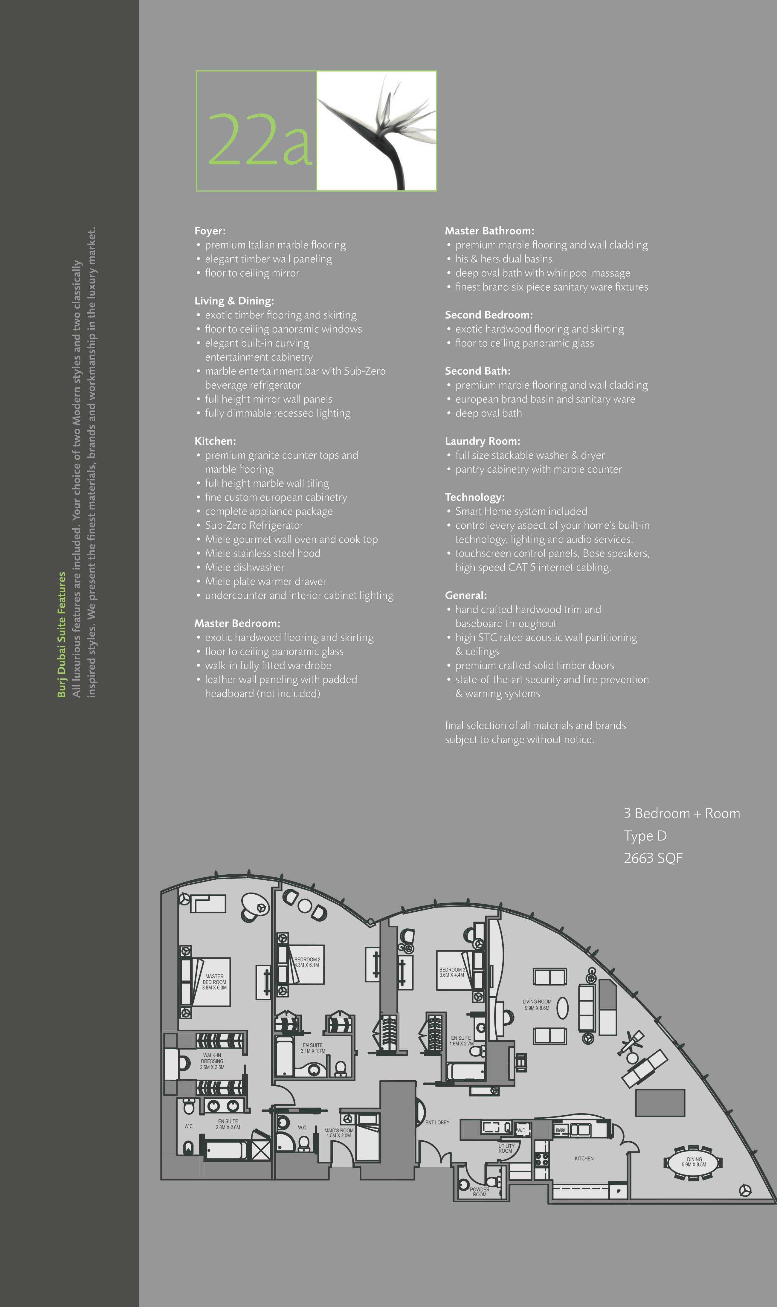 Burj Khalifa, 3-Bed Floor Plan, type: 3 Bedroom