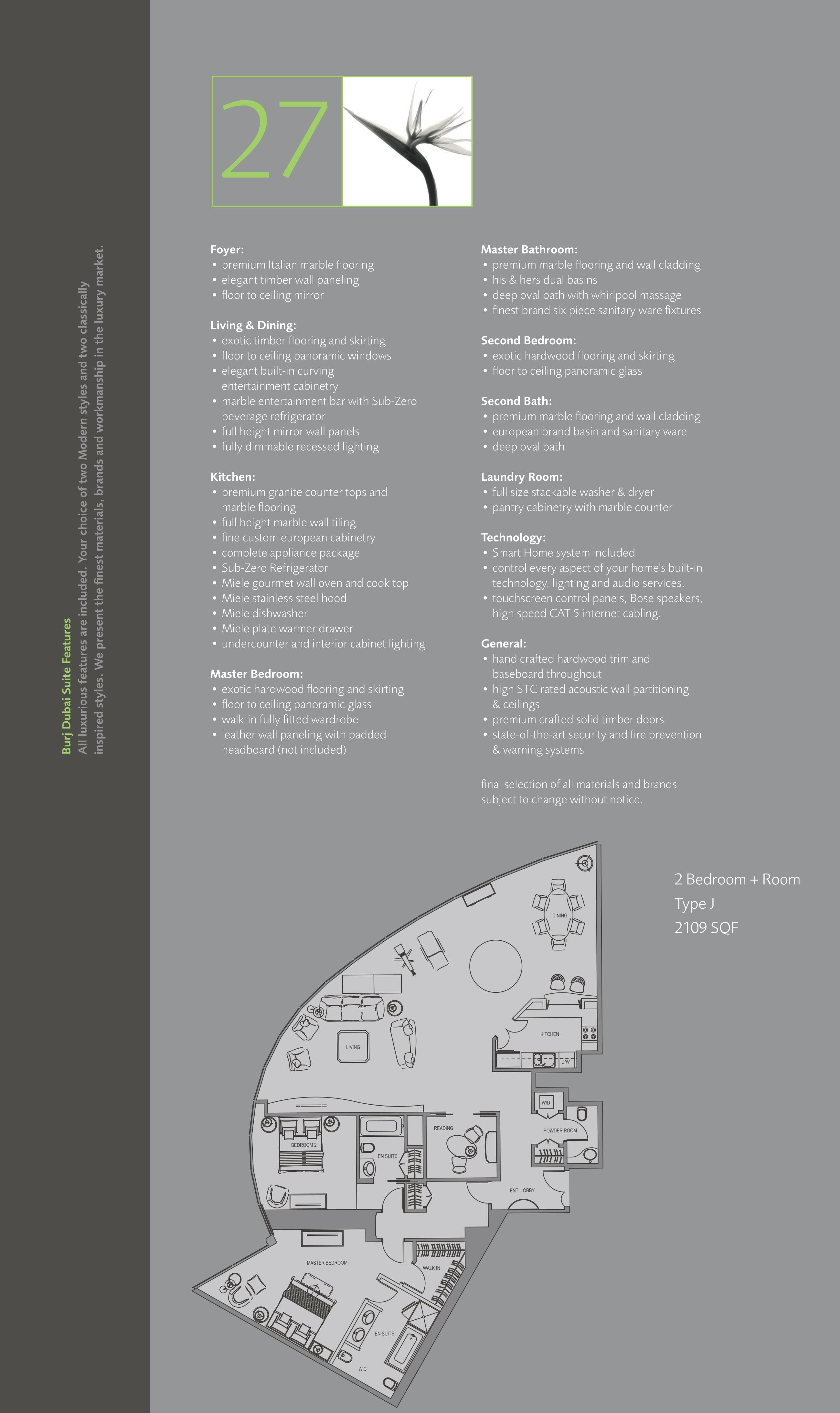 Burj Khalifa, 2-Bed Floor Plan, type: 2 Bedroom