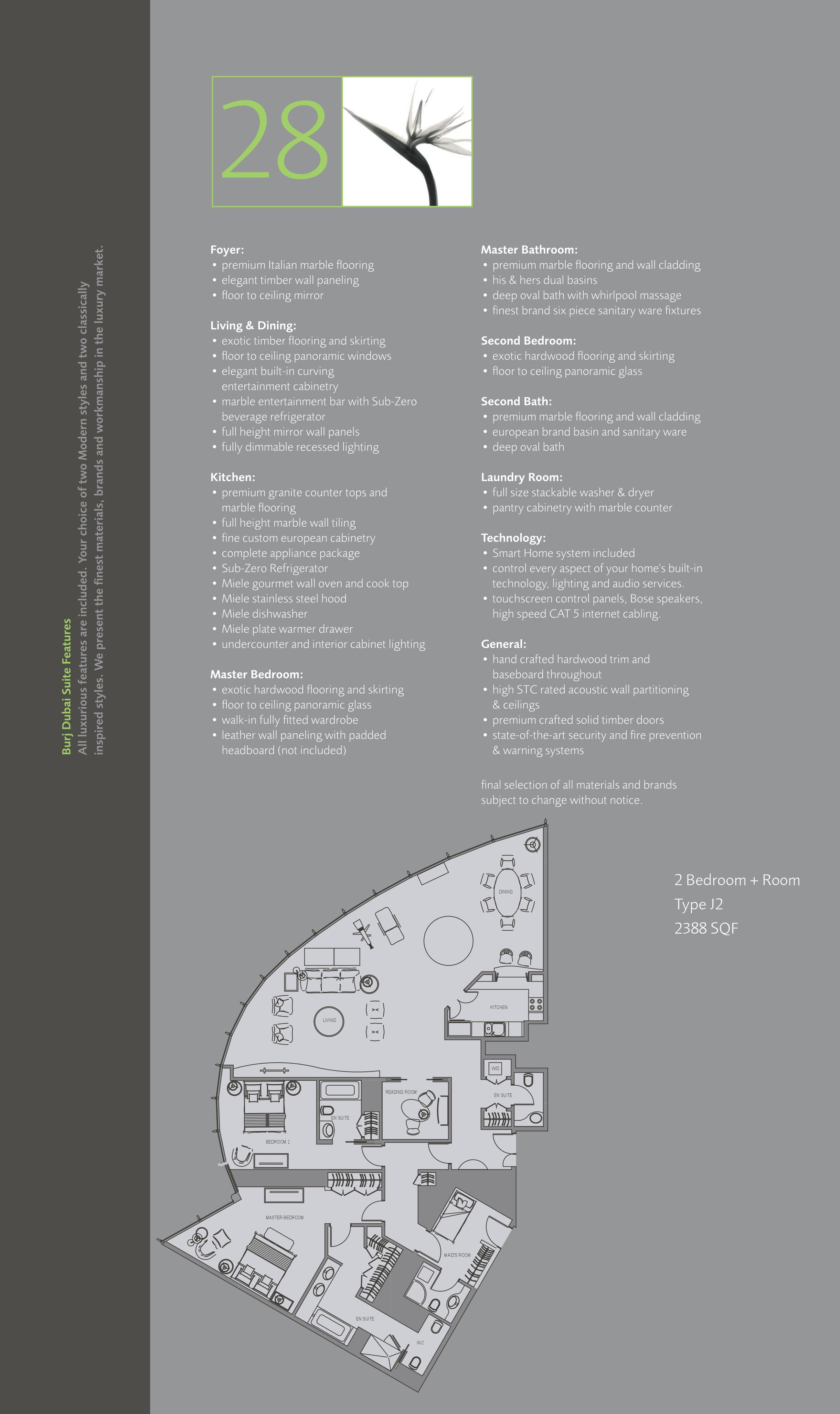 Burj Khalifa, 2-Bed Floor Plan, type: 2 Bedroom