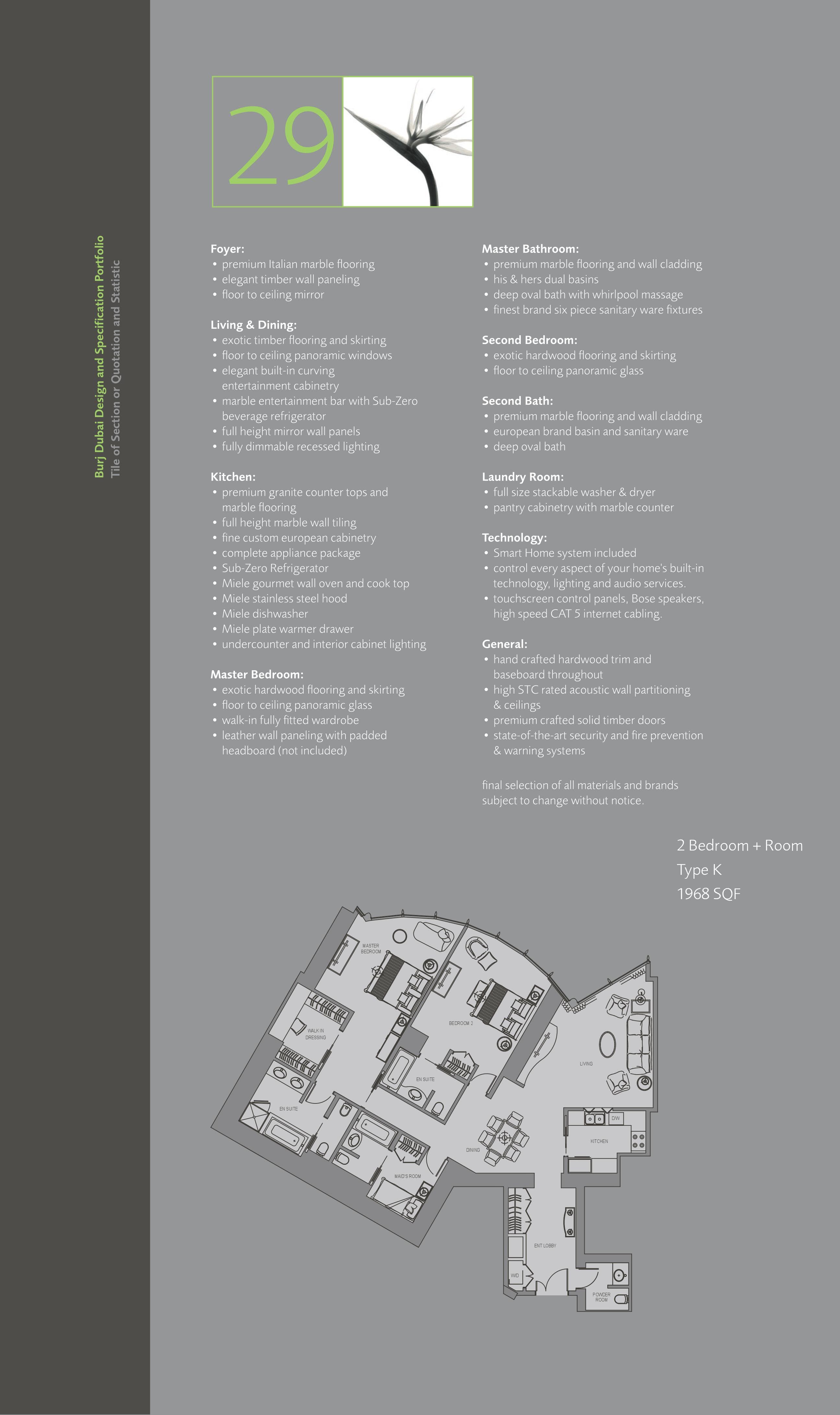 Burj Khalifa, 2-Bed Floor Plan, type: 2 Bedroom