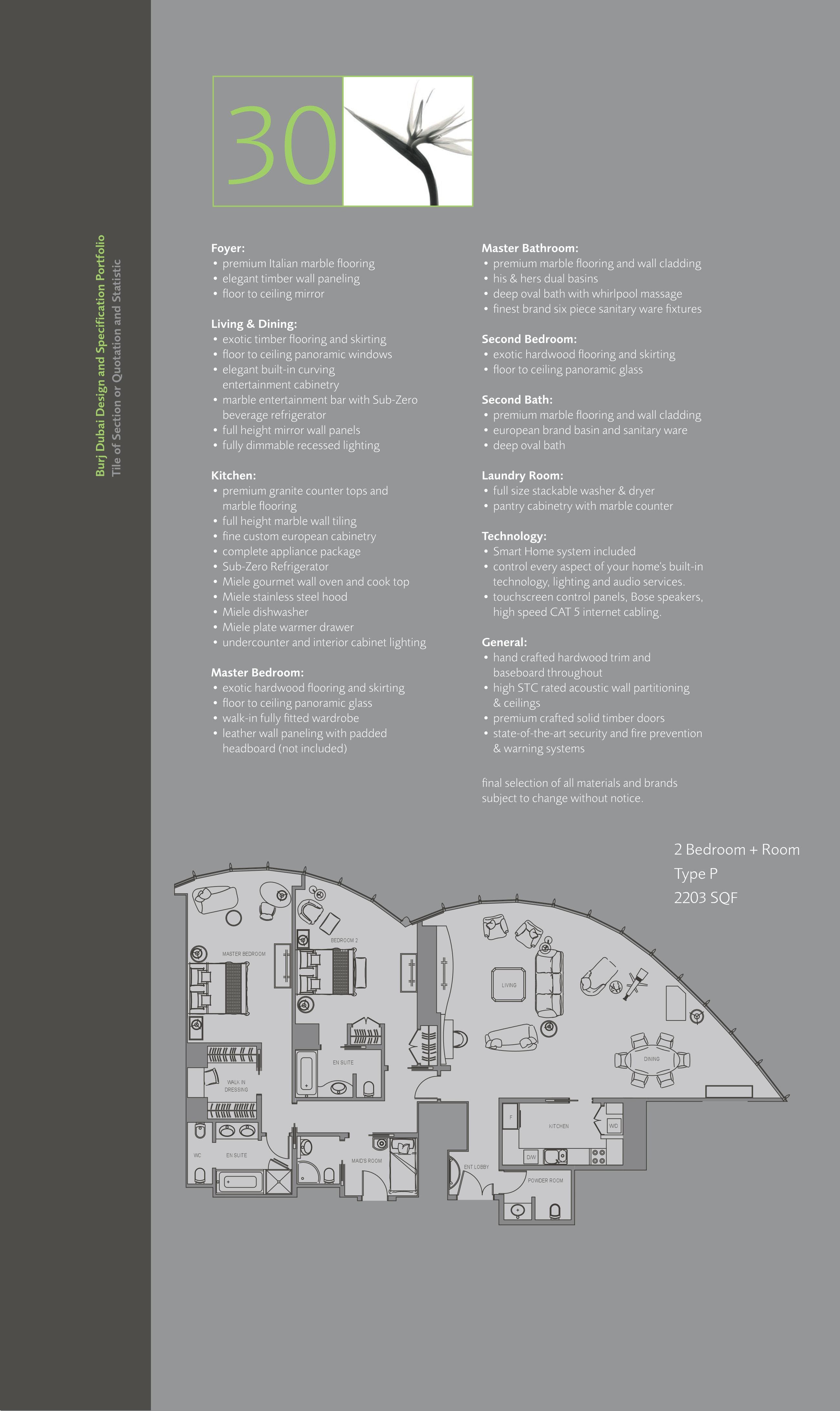 Burj Khalifa, 2-Bed Floor Plan, type: 2 Bedroom