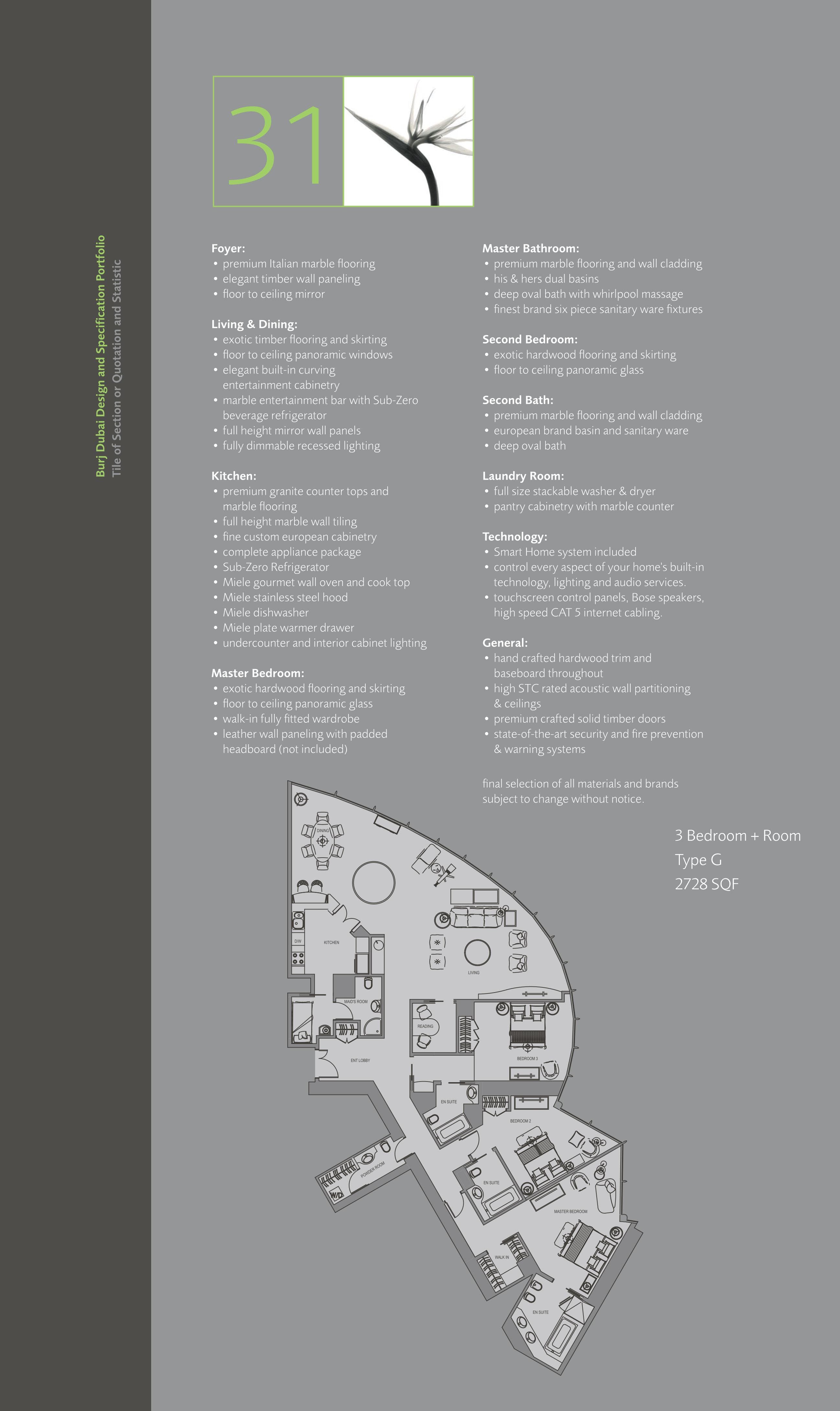 Burj Khalifa, 3-Bed Floor Plan, type: 3 Bedroom