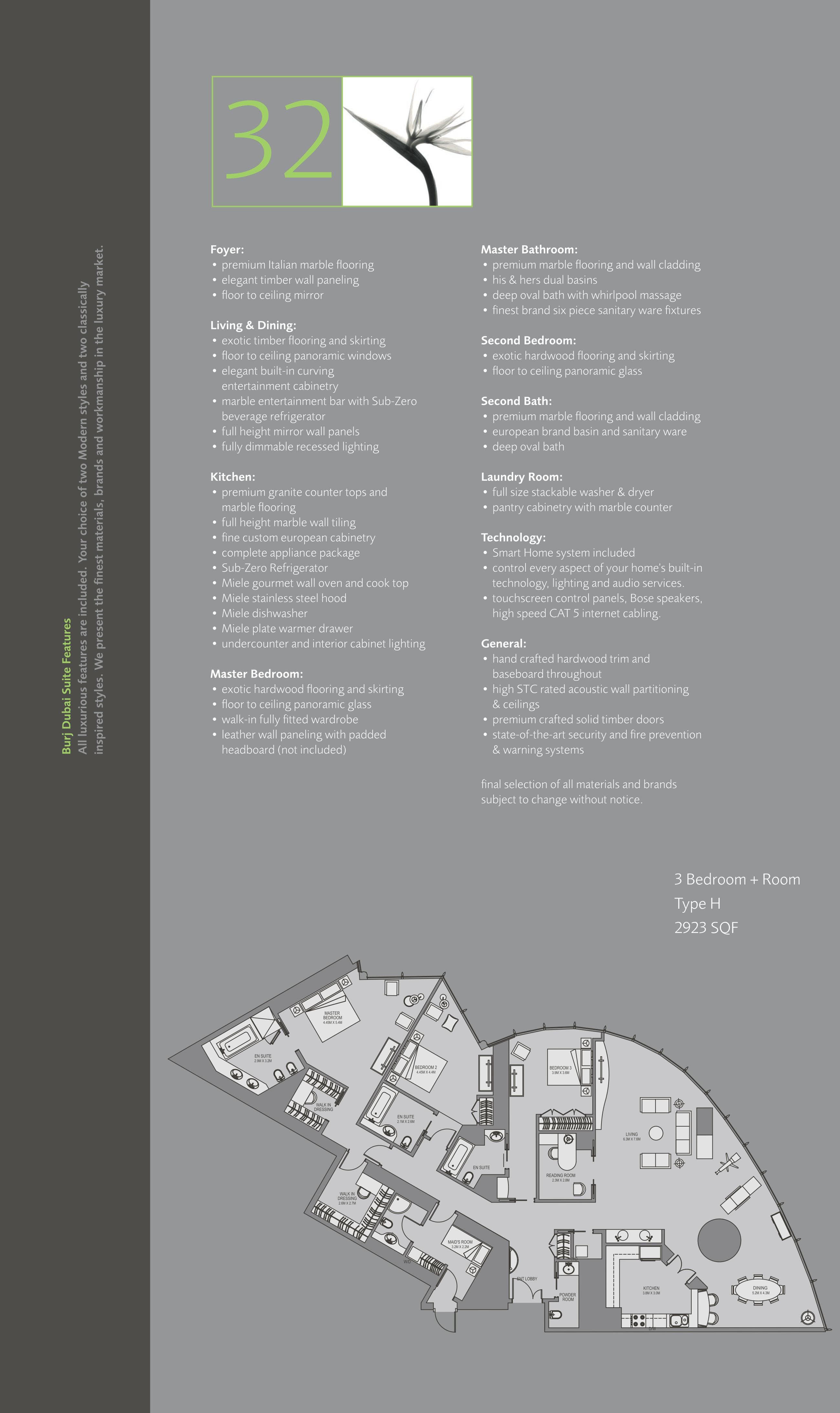 Burj Khalifa, 3-Bed Floor Plan, type: 3 Bedroom
