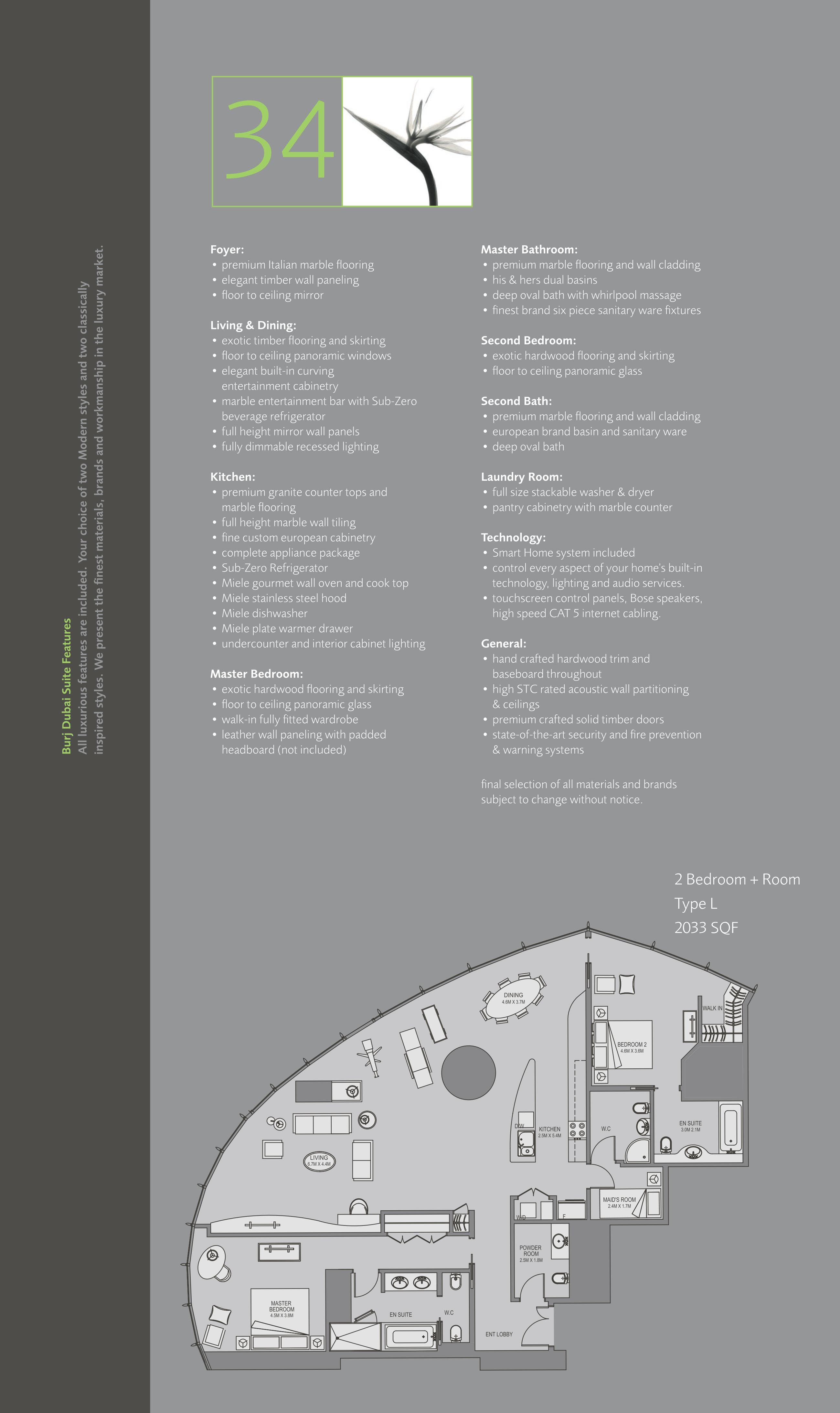 Burj Khalifa, 2-Bed Floor Plan, type: 2 Bedroom