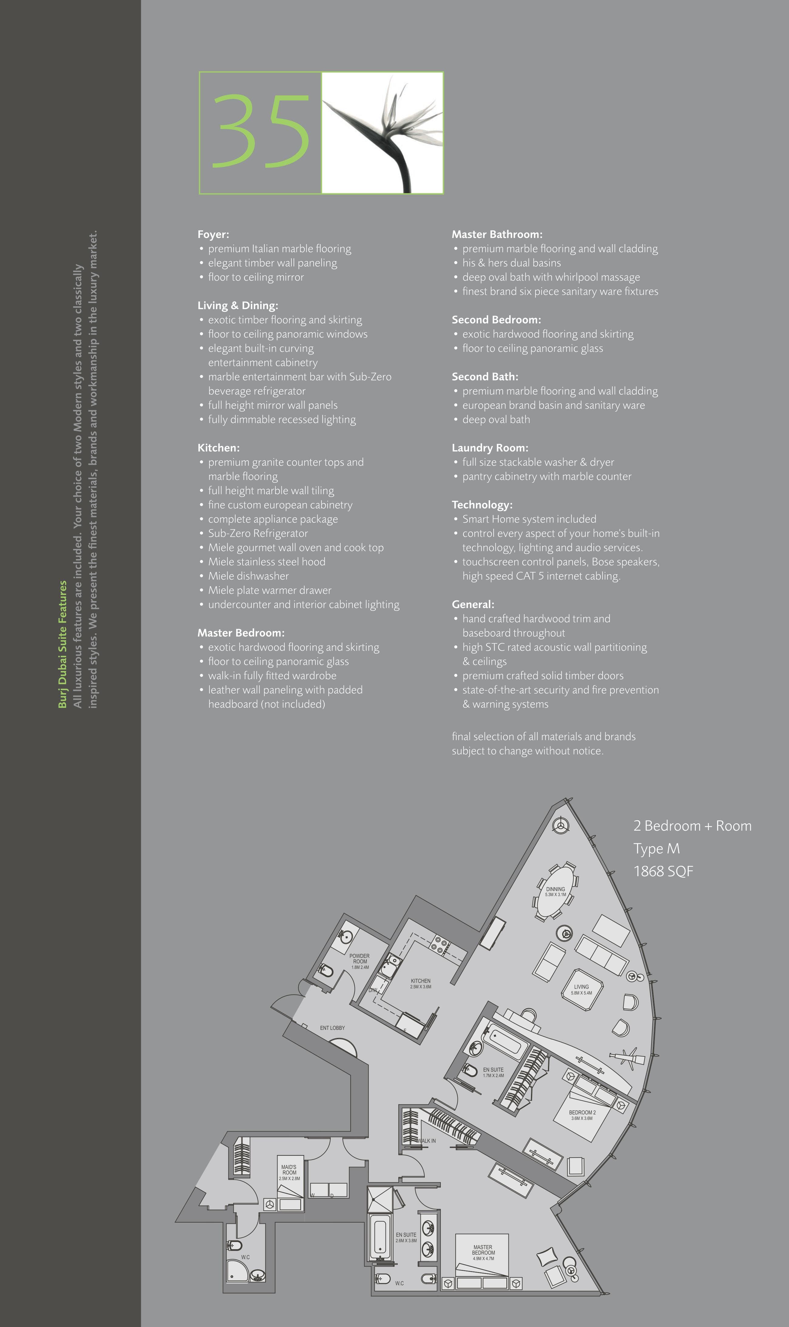 Burj Khalifa, 2-Bed Floor Plan, type: 2 Bedroom
