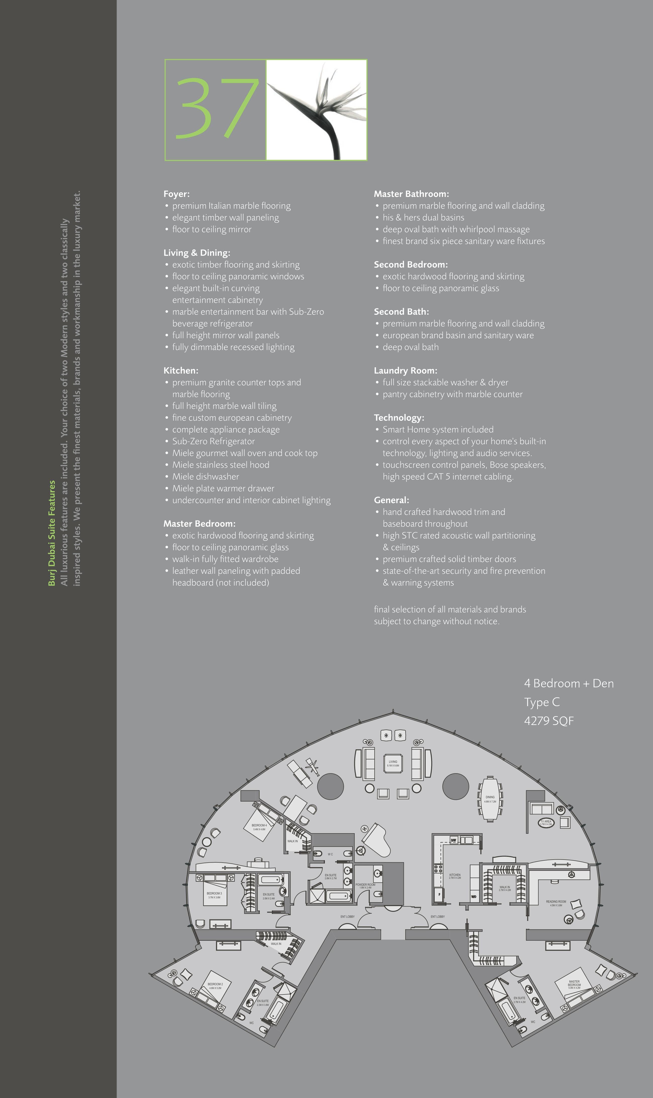 Burj Khalifa, 4-Bed Floor Plan, type: 4 Bedroom