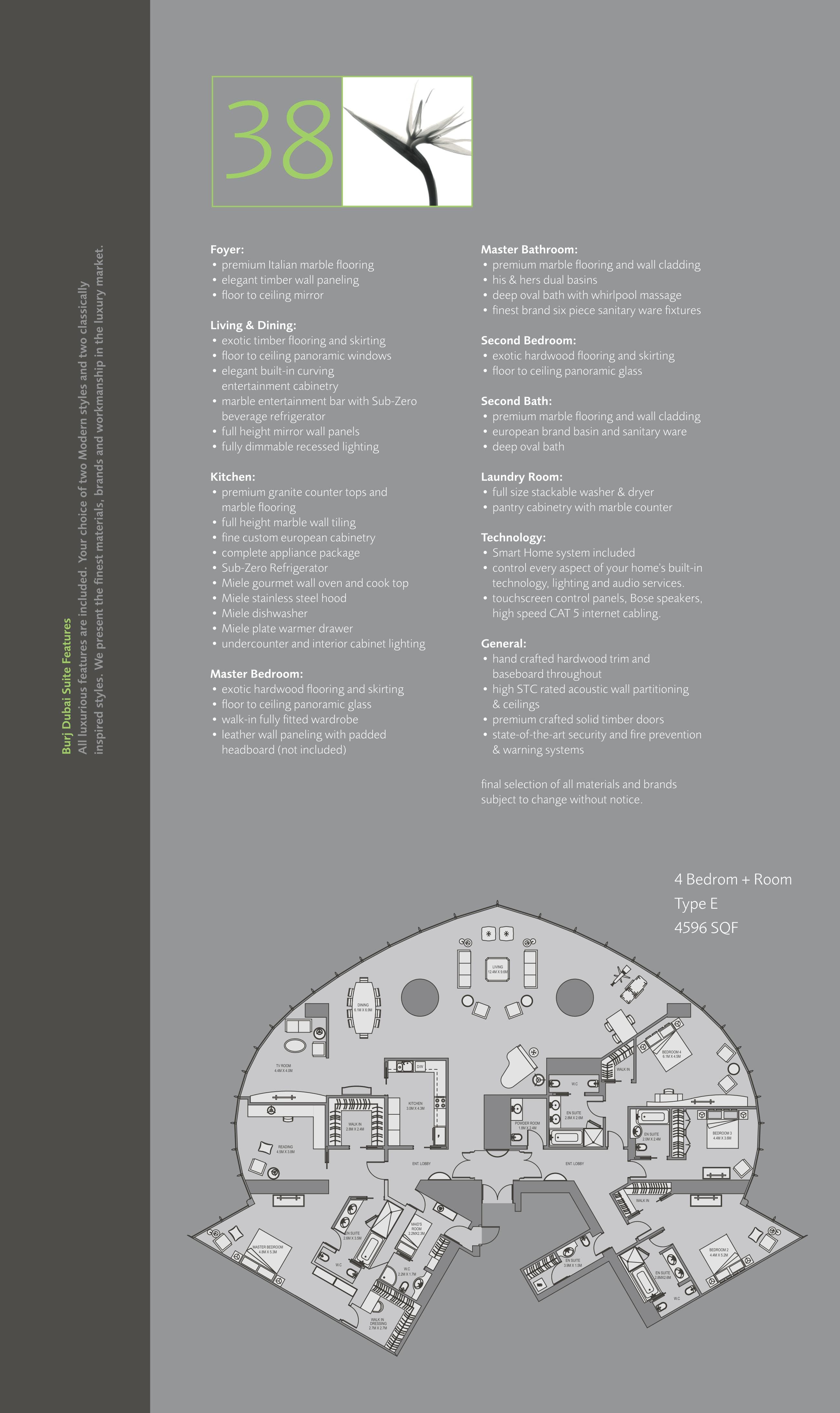 Burj Khalifa, 4-Bed Floor Plan, type: 4 Bedroom