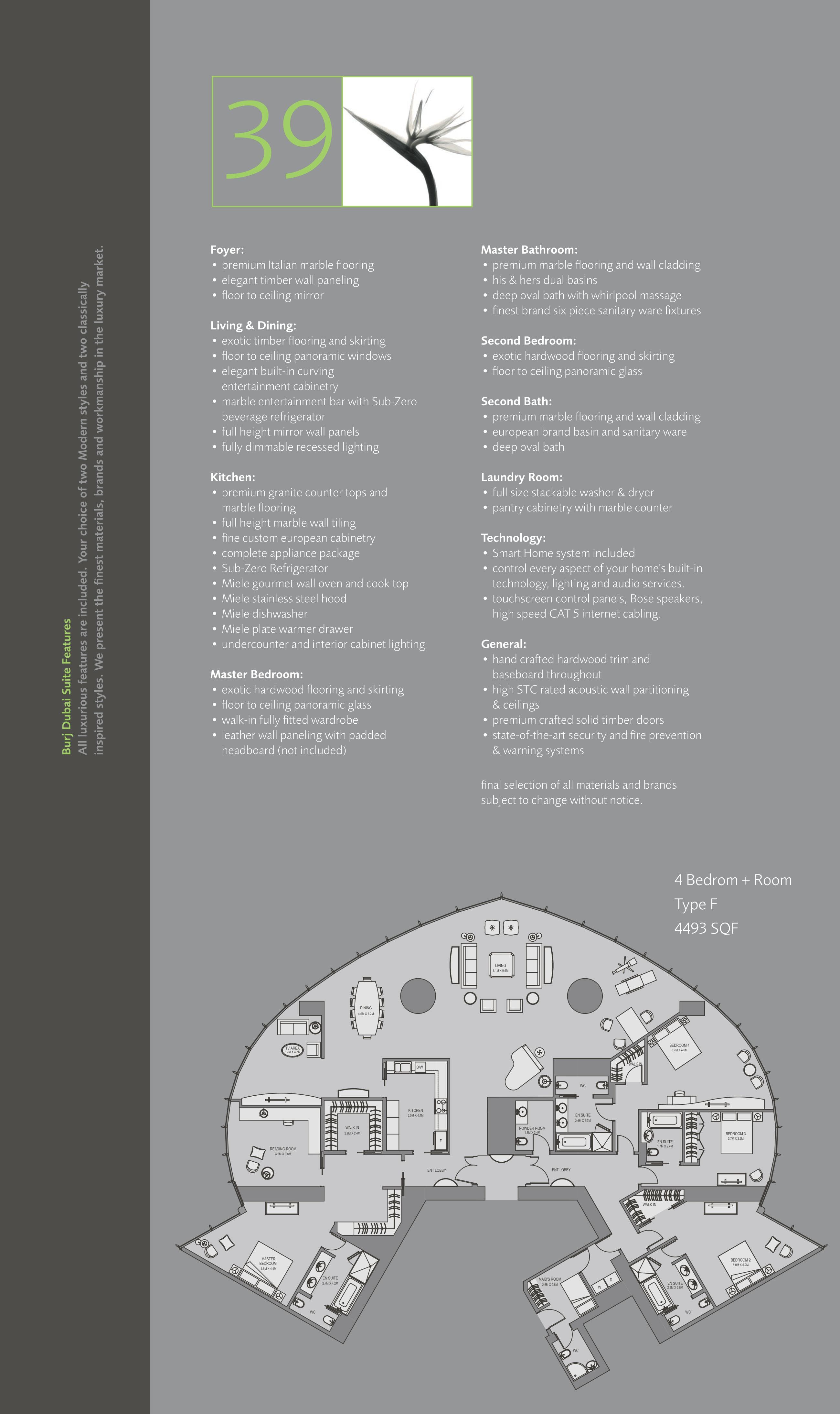 Burj Khalifa, 4-Bed Floor Plan, type: 4 Bedroom