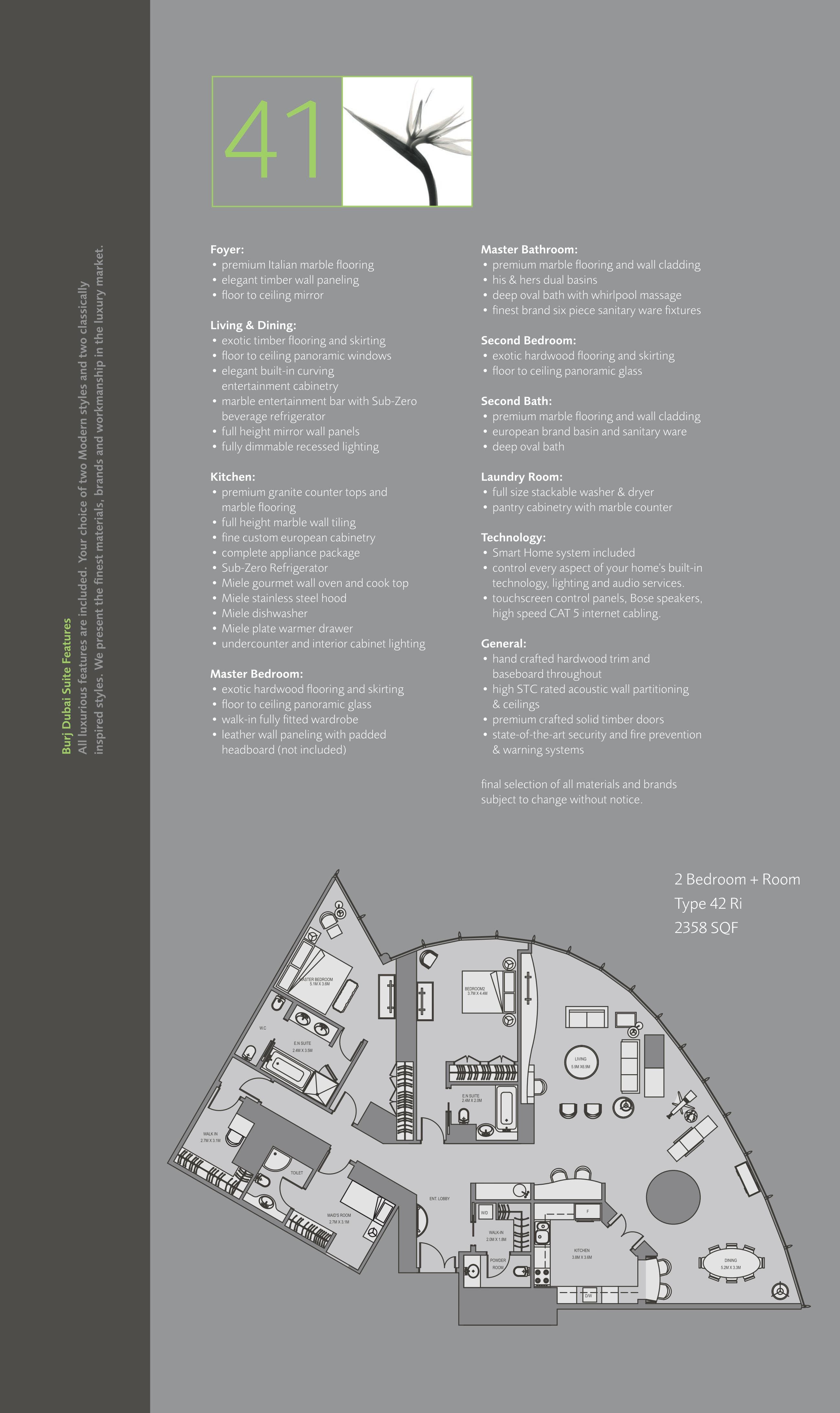 Burj Khalifa, 2-Bed Floor Plan, type: 2 Bedroom