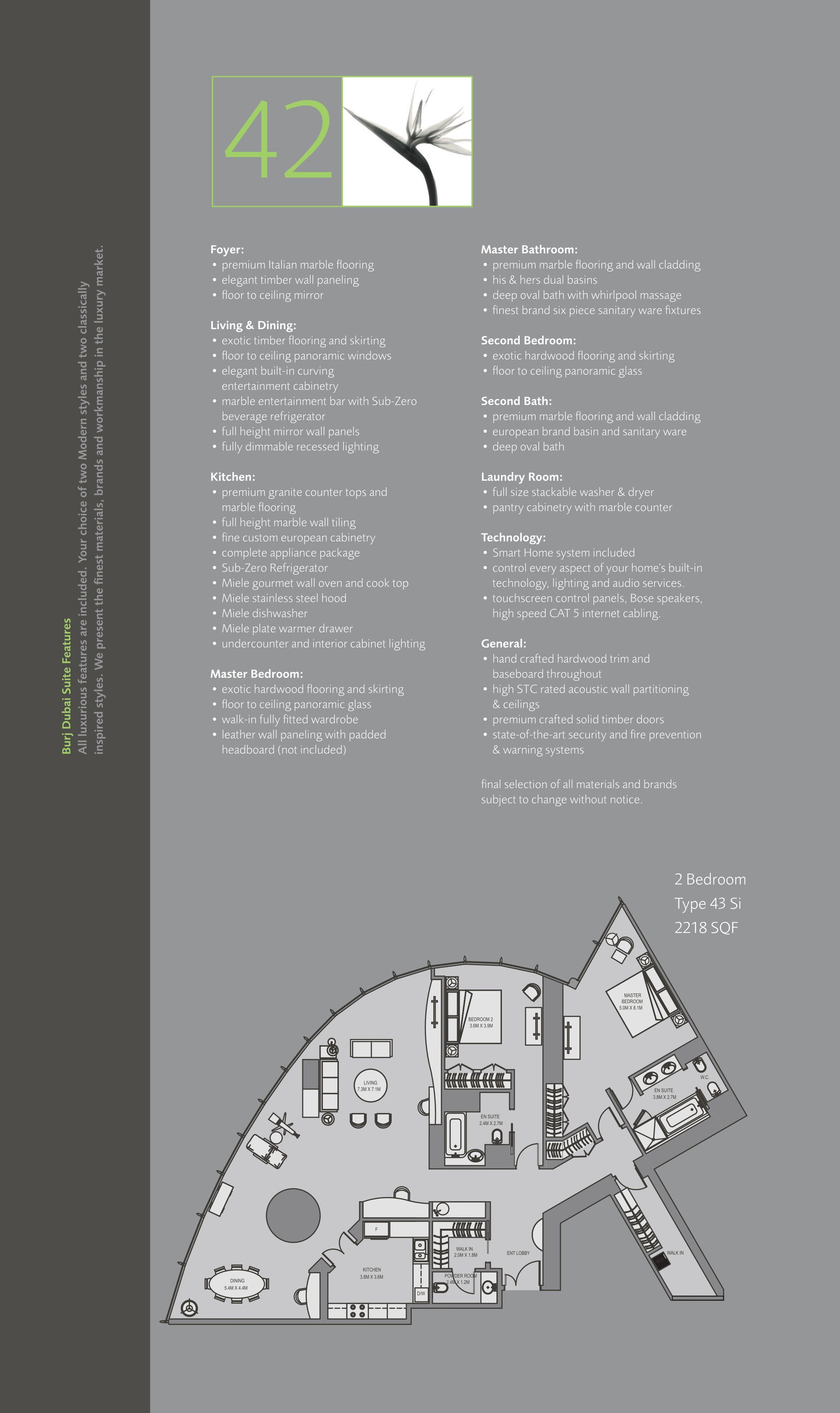 Burj Khalifa, 2-Bed Floor Plan, type: 2 Bedroom