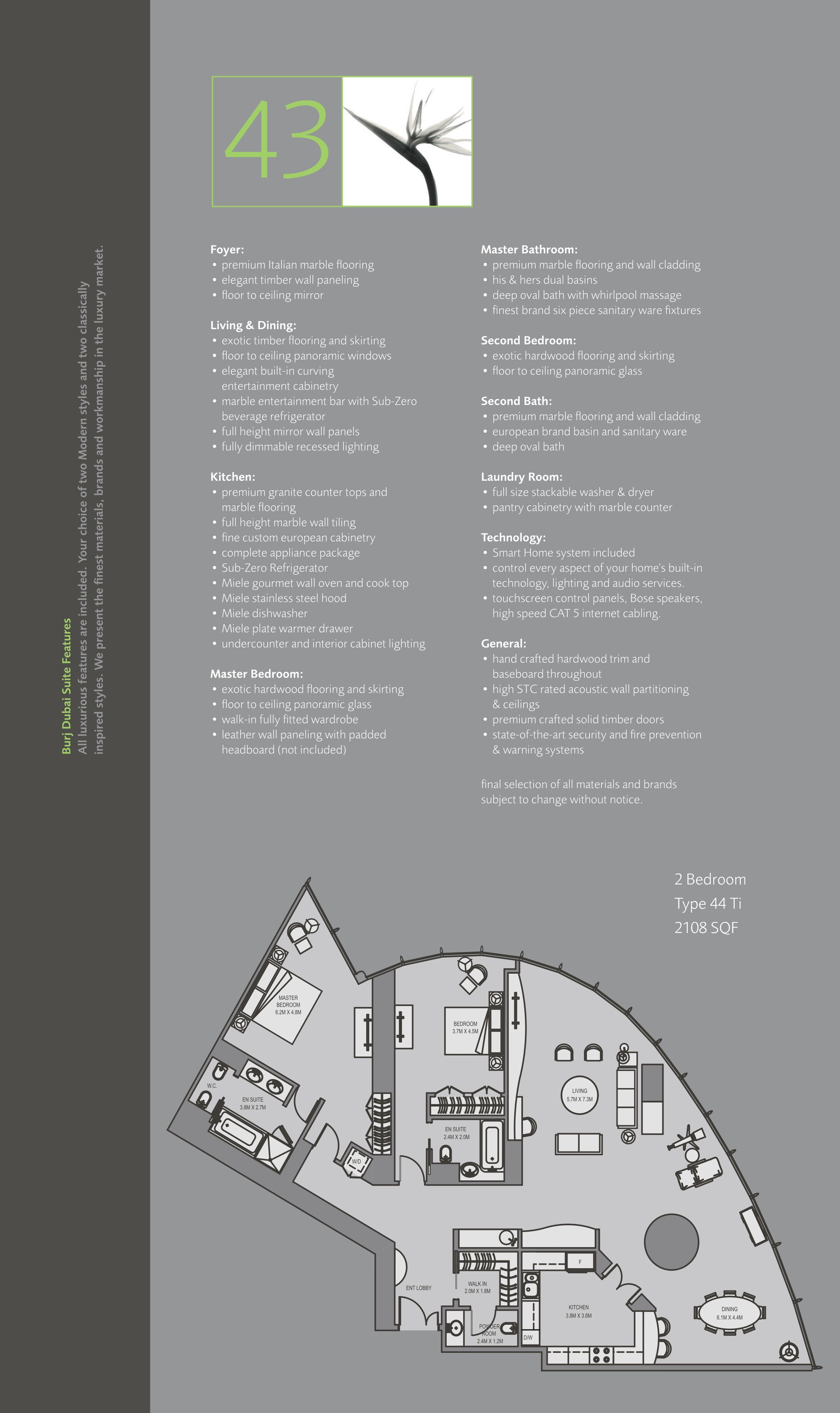 Burj Khalifa, 2-Bed Floor Plan, type: 2 Bedroom
