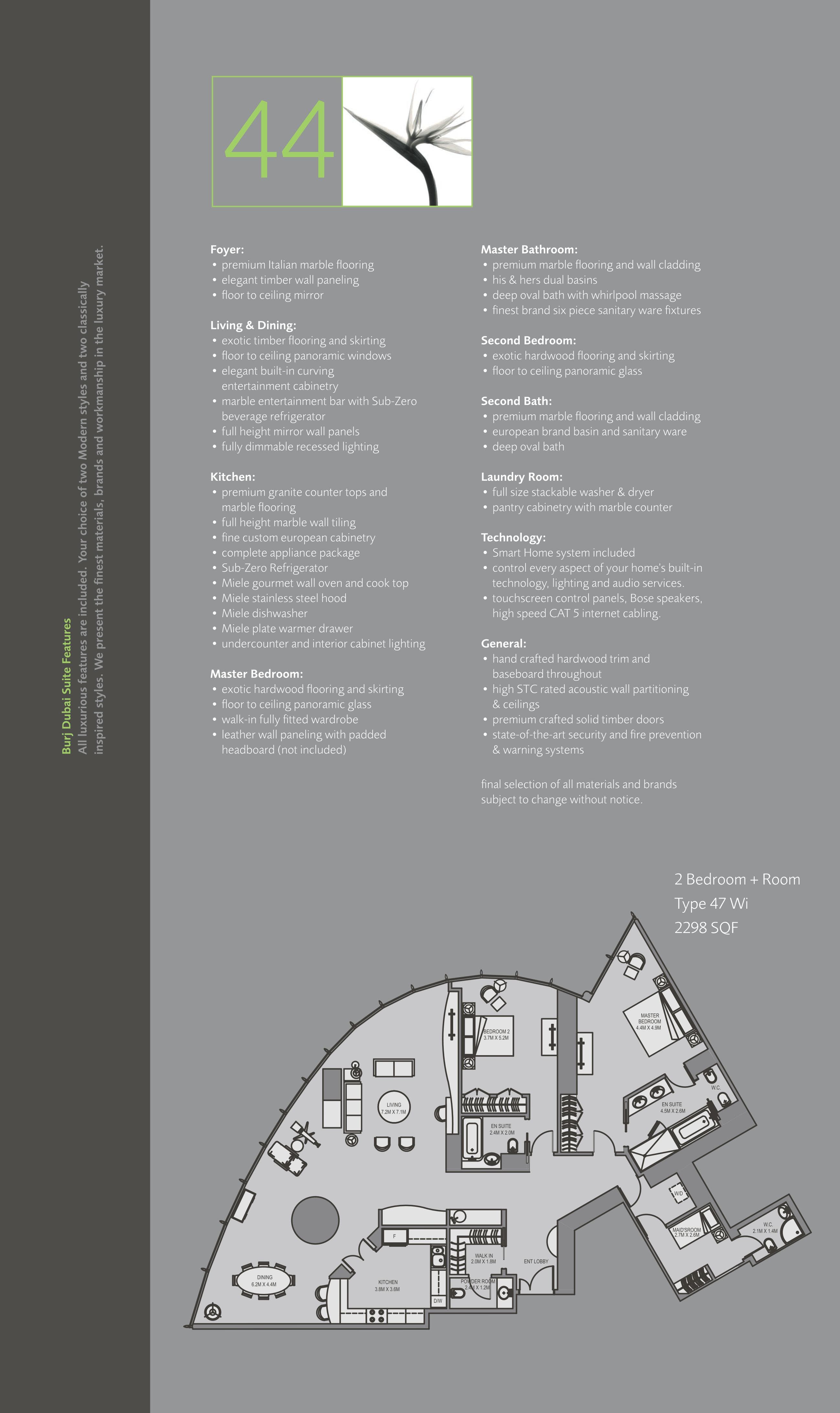 Burj Khalifa, 2-Bed Floor Plan, type: 2 Bedroom