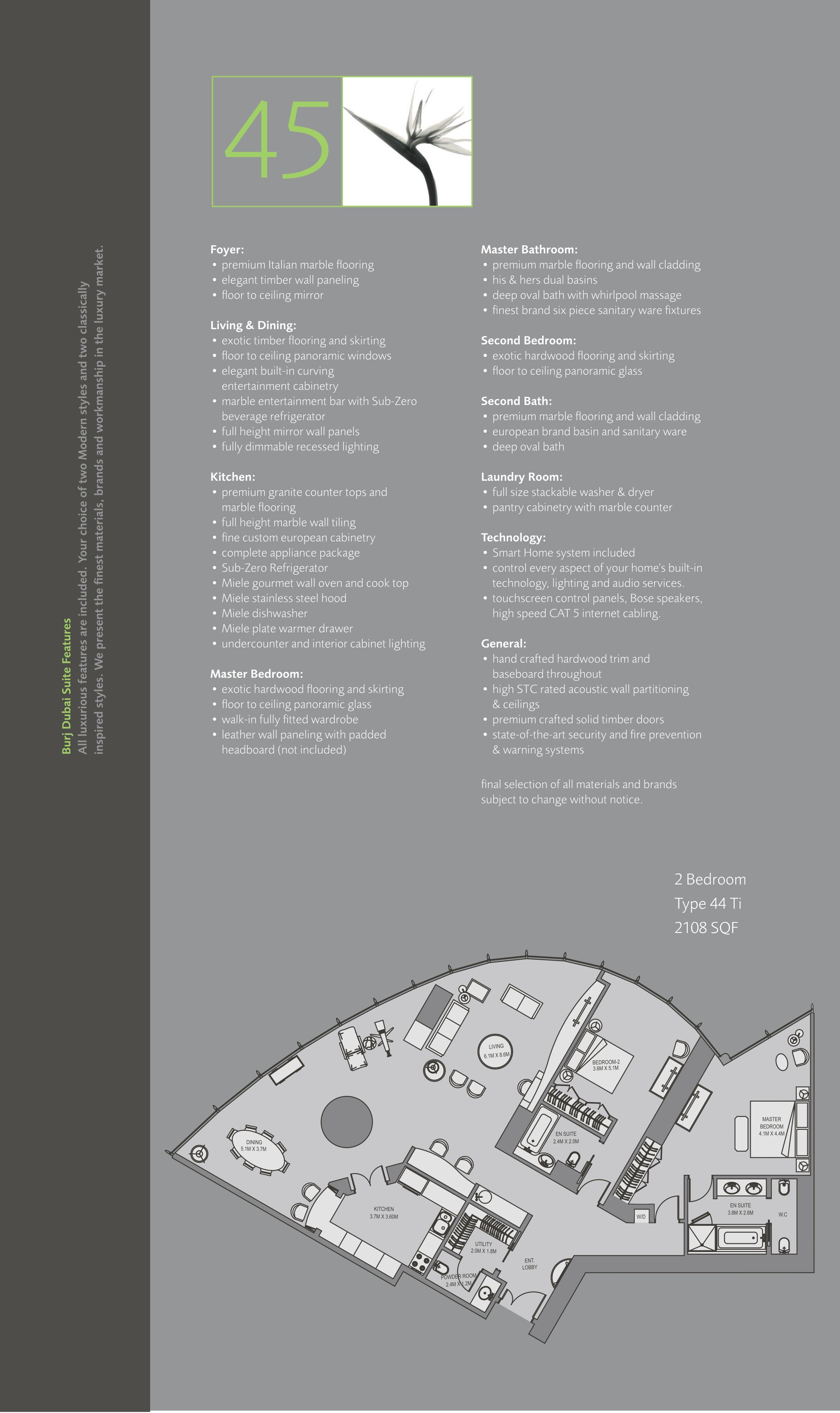 Burj Khalifa, 2-Bed Floor Plan, type: 2 Bedroom
