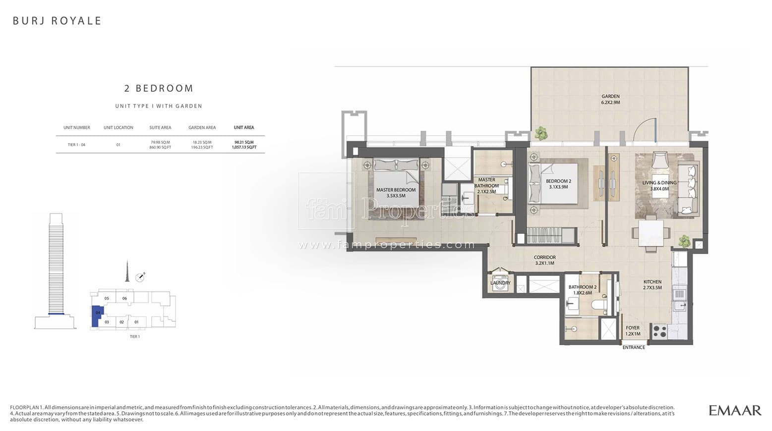 Burj Royale, 2-Bed Floor Plan, type: 2 Bedroom