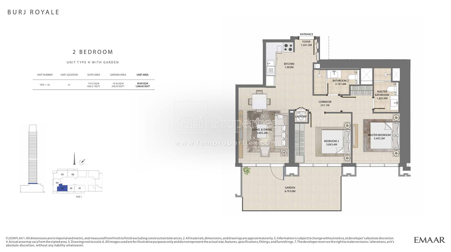 Burj Royale, 2-Bed Floor Plan, type: 2 Bedroom