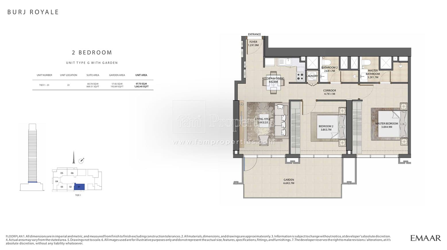 Burj Royale, 2-Bed Floor Plan, type: 2 Bedroom
