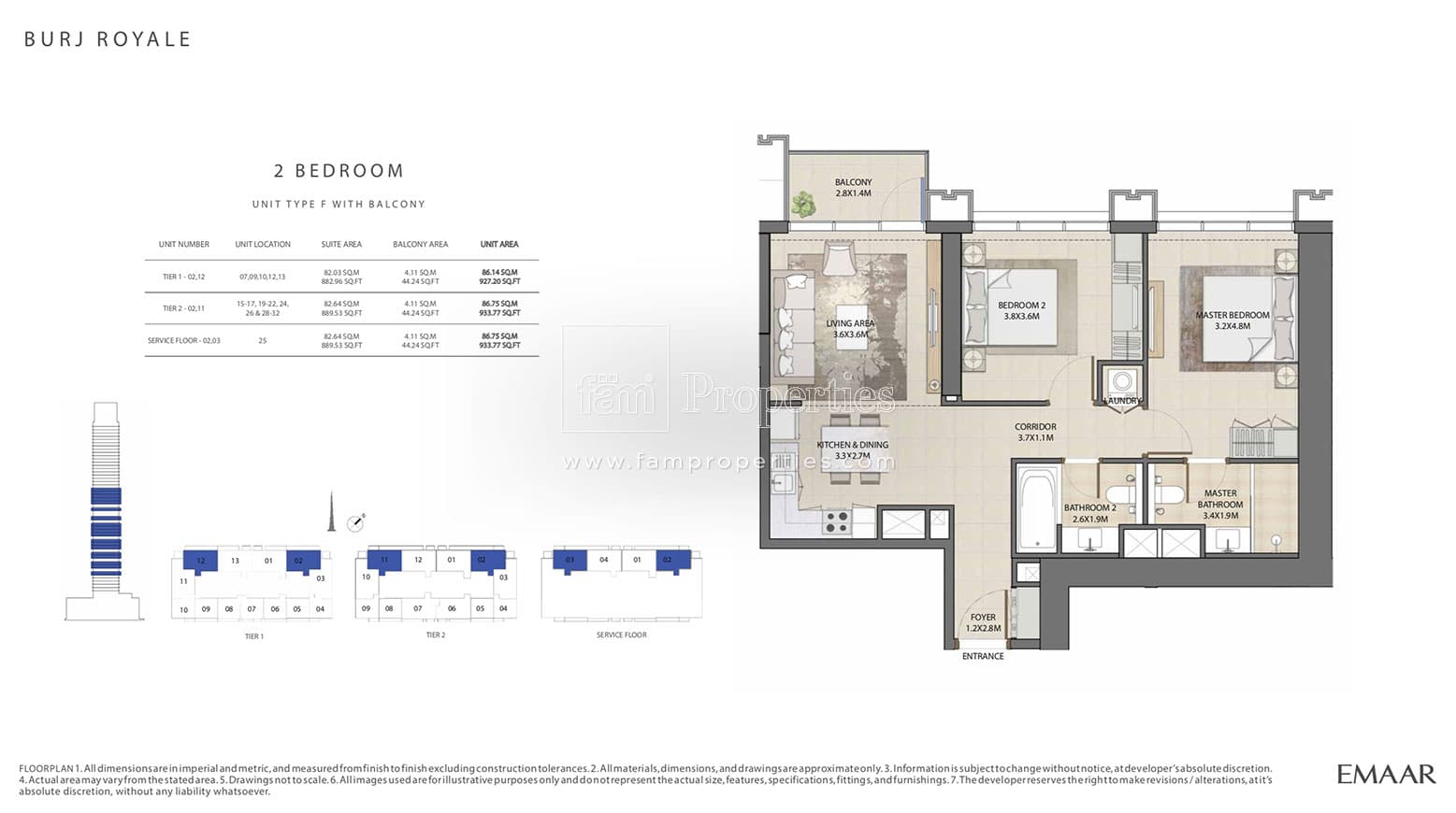 Burj Royale, 2-Bed Floor Plan, type: 2 Bedroom