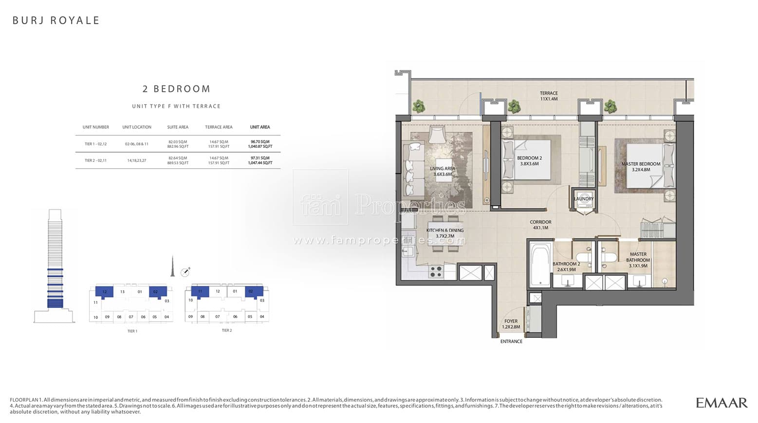 Burj Royale, 2-Bed Floor Plan, type: 2 Bedroom