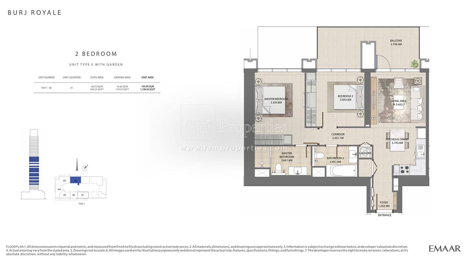 Burj Royale, 2-Bed Floor Plan, type: 2 Bedroom