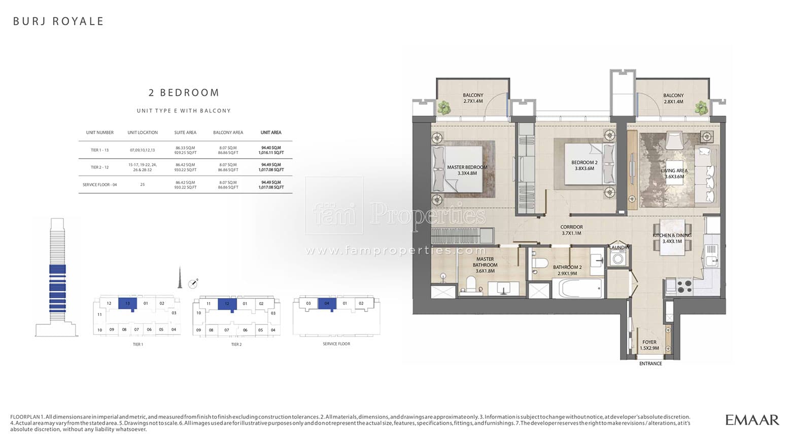 Burj Royale, 2-Bed Floor Plan, type: 2 Bedroom