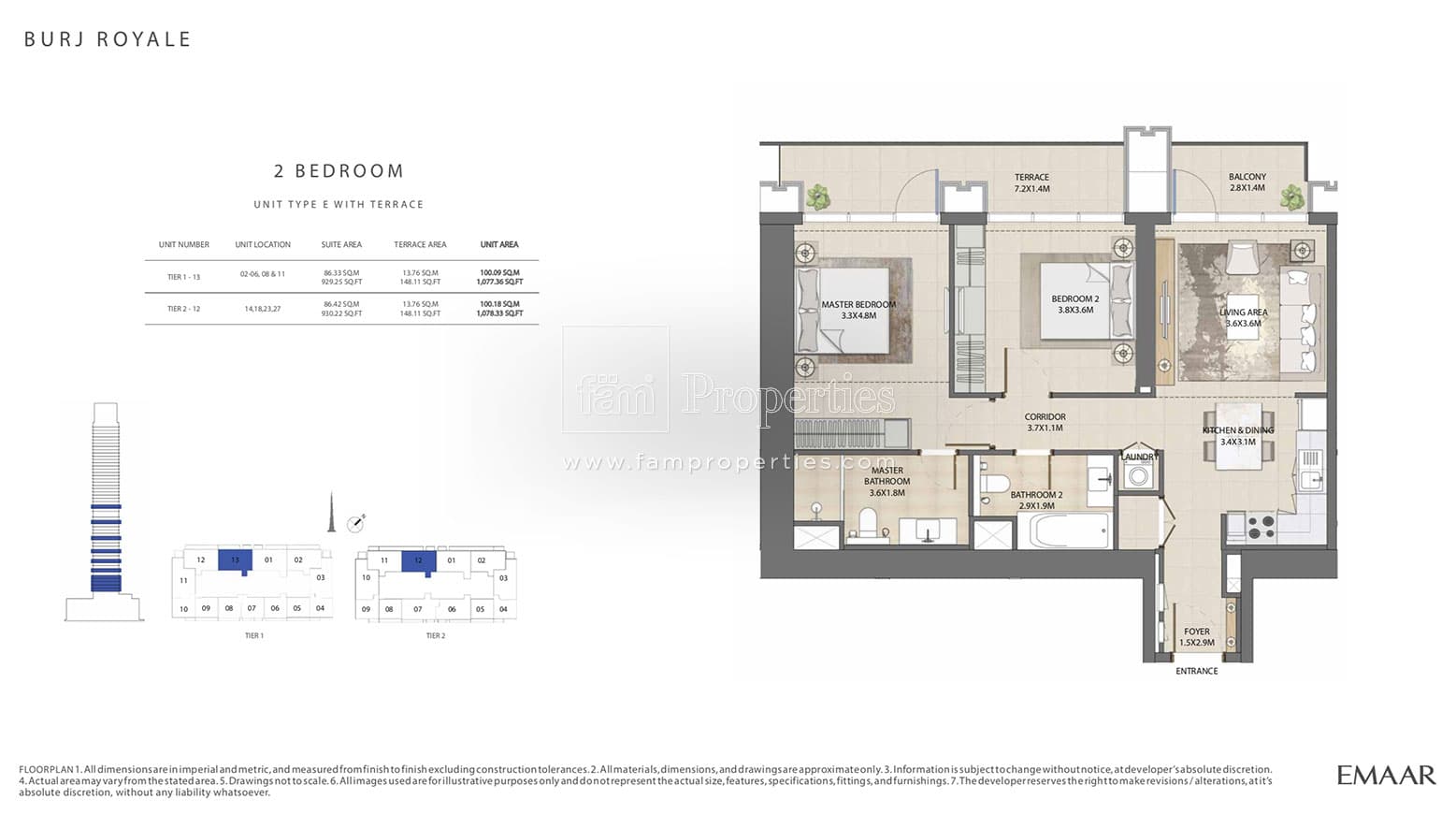 Burj Royale, 2-Bed Floor Plan, type: 2 Bedroom