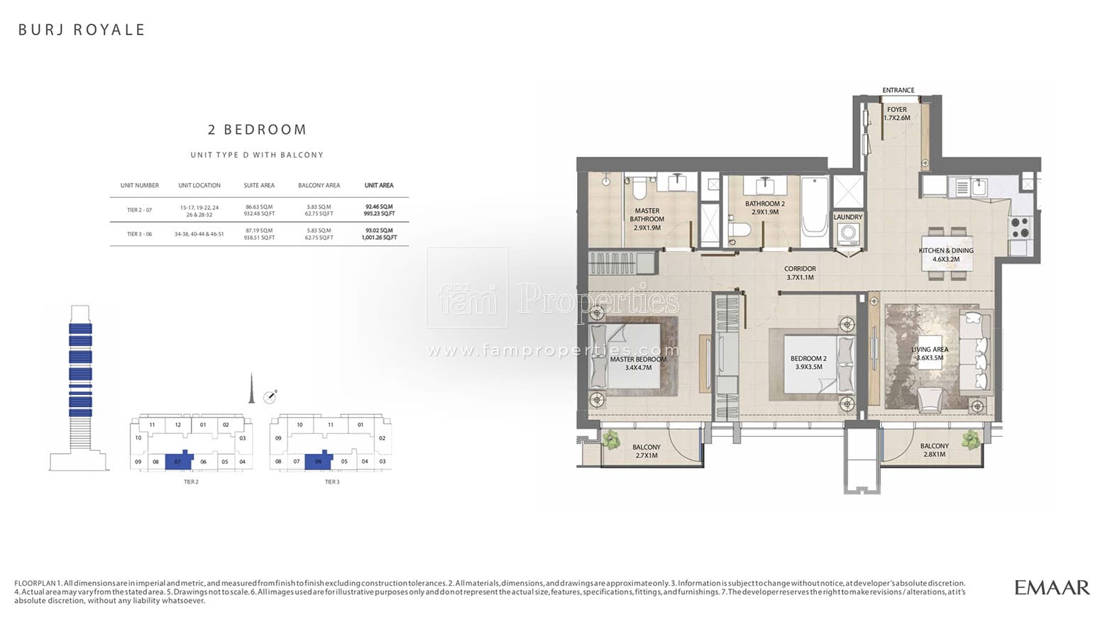 Burj Royale, 2-Bed Floor Plan, type: 2 Bedroom