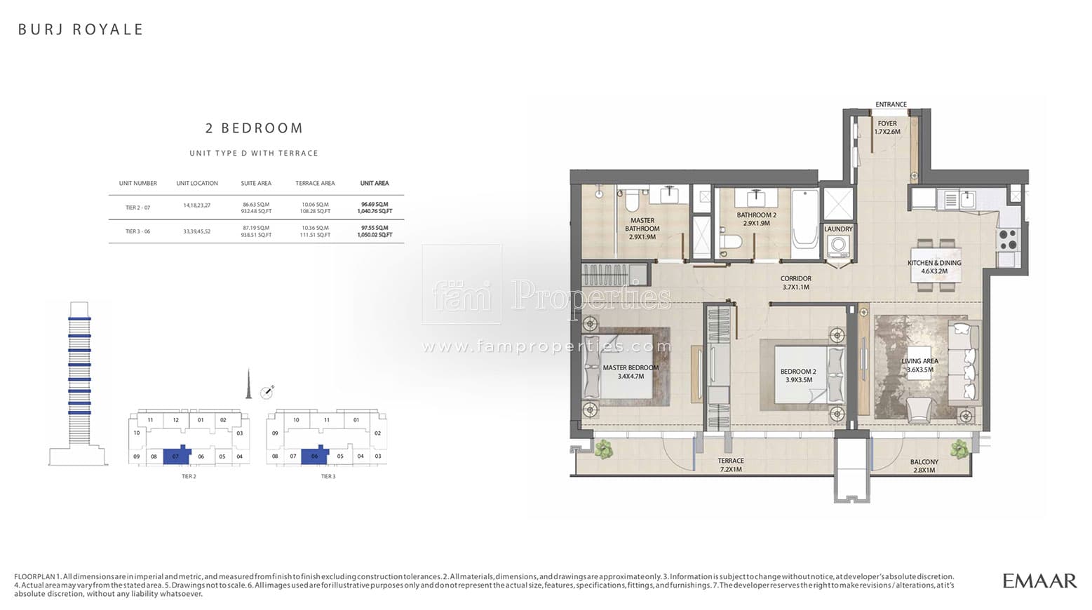 Burj Royale, 2-Bed Floor Plan, type: 2 Bedroom