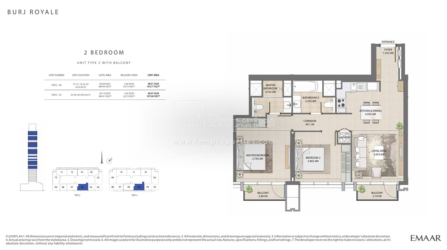 Burj Royale, 2-Bed Floor Plan, type: 2 Bedroom