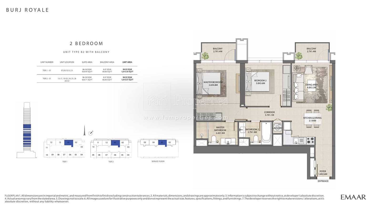 Burj Royale, 2-Bed Floor Plan, type: 2 Bedroom