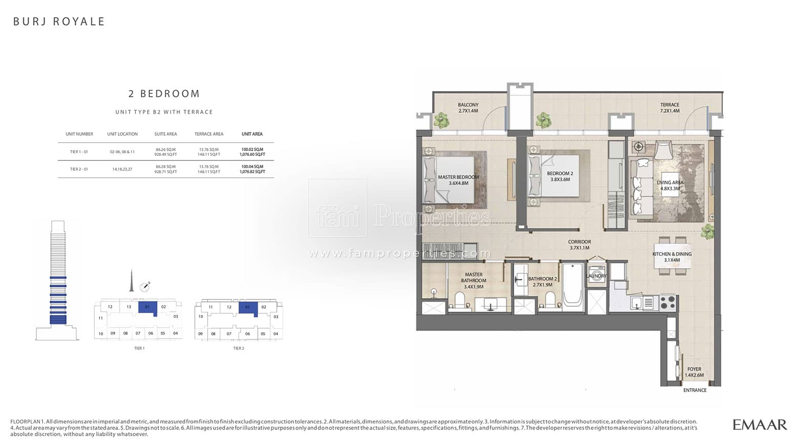 Burj Royale, 2-Bed Floor Plan, type: 2 Bedroom
