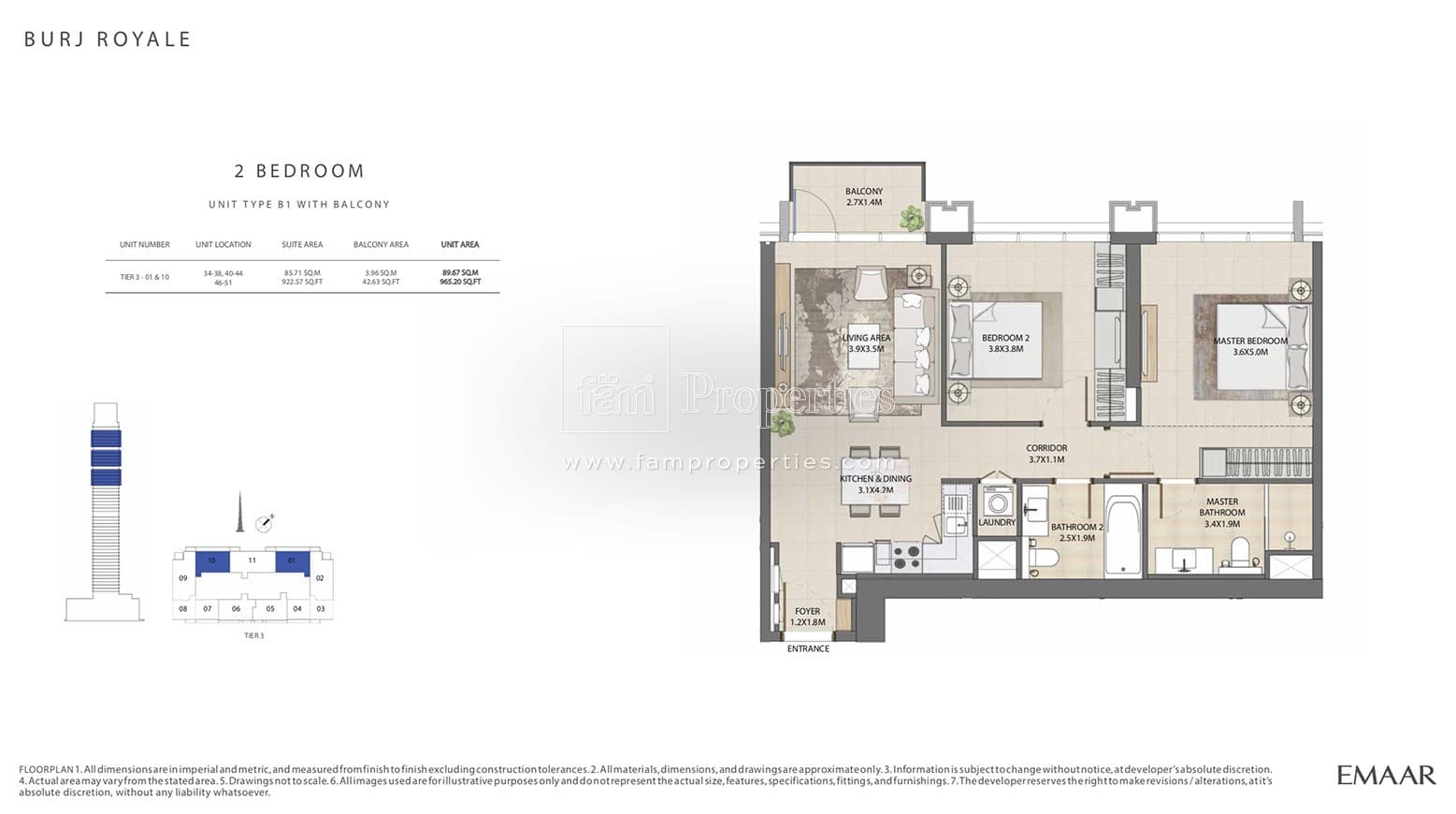 Burj Royale, 2-Bed Floor Plan, type: 2 Bedroom