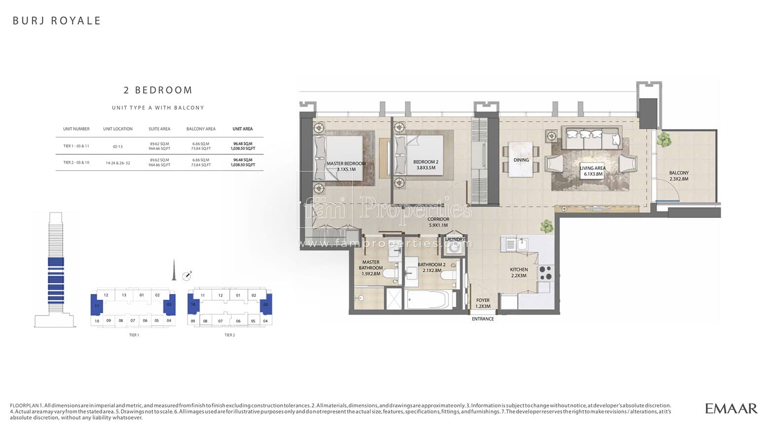 Burj Royale, 2-Bed Floor Plan, type: 2 Bedroom