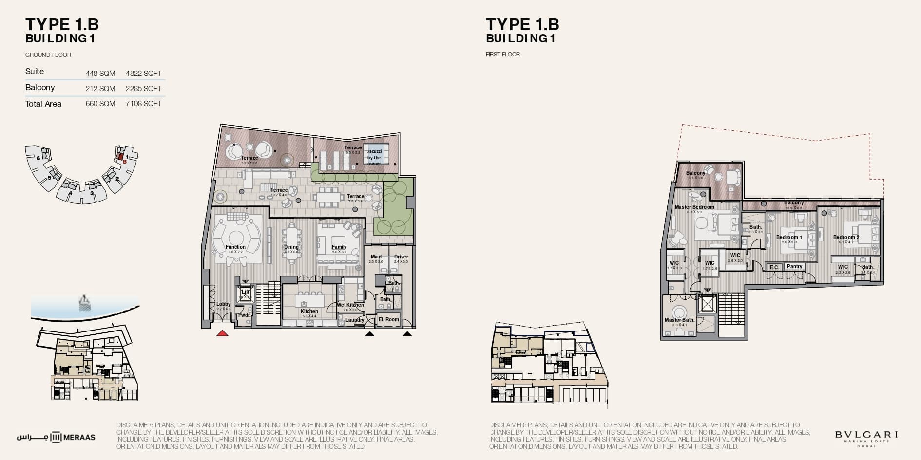 Bvlgari Marina Lofts, 3-Bed Floor Plan, type: Type 1B