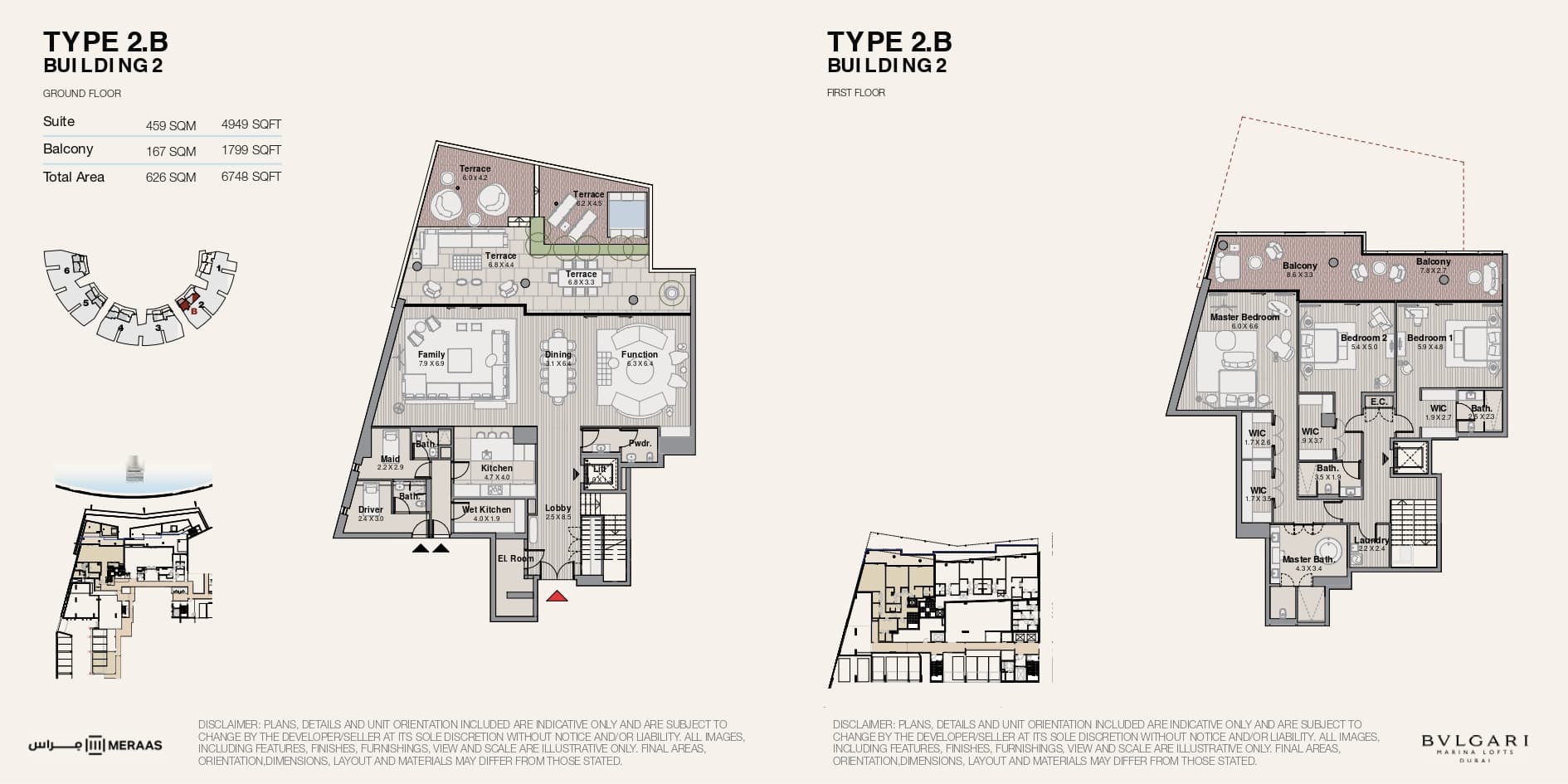 Bvlgari Marina Lofts, 3-Bed Floor Plan, type: Type 2B