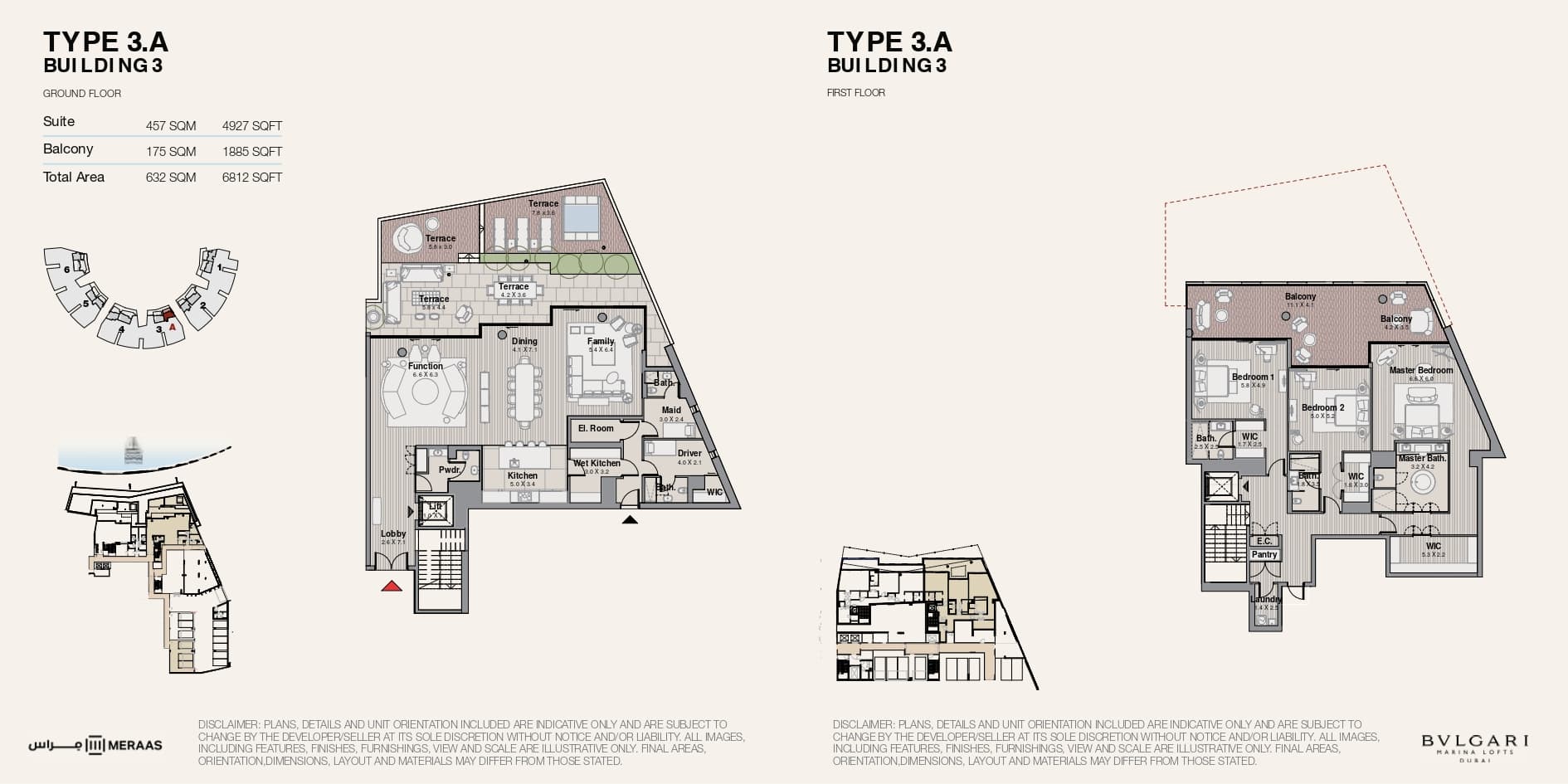Bvlgari Marina Lofts, 3-Bed Floor Plan, type: Type 3A