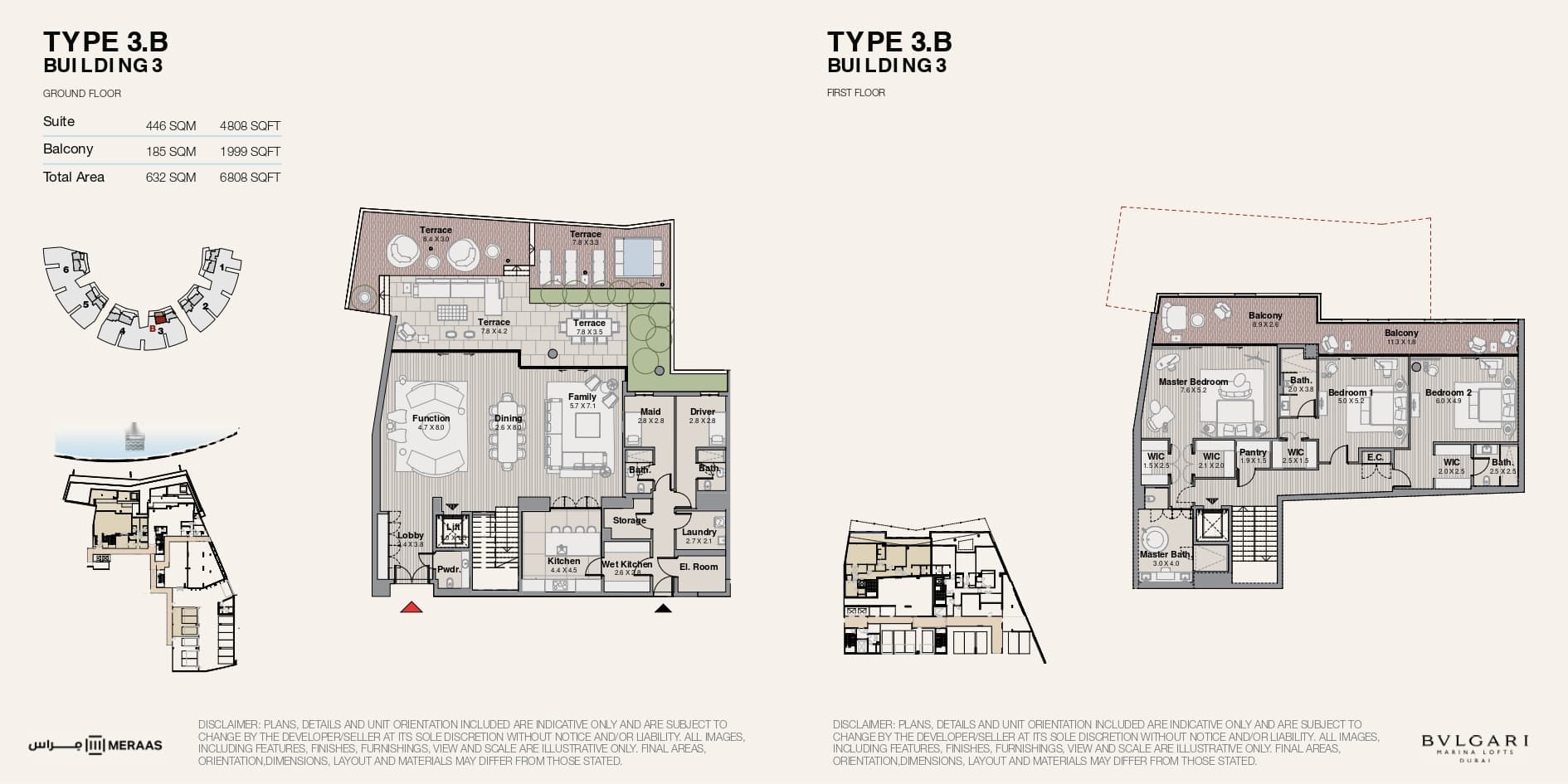 Bvlgari Marina Lofts, 3-Bed Floor Plan, type: Type 3B