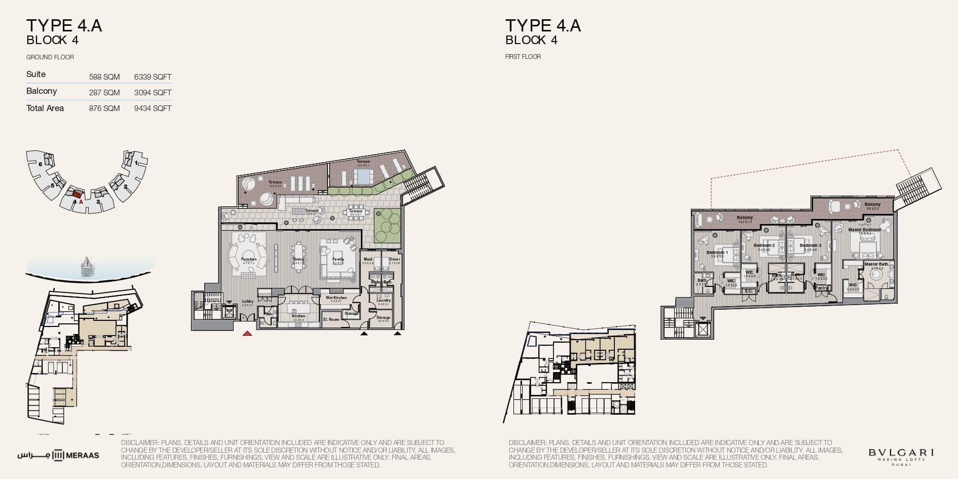 Bvlgari Marina Lofts, 4-Bed Floor Plan, type: Type 4A