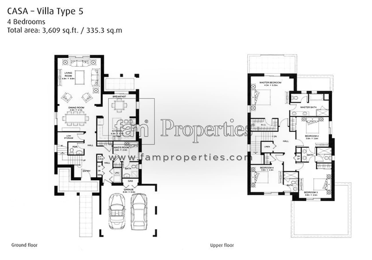 Casa at Arabian Ranches 2, 4-Bed Floor Plan, type: 4 Bedroom Type 5 with Maid's Room
