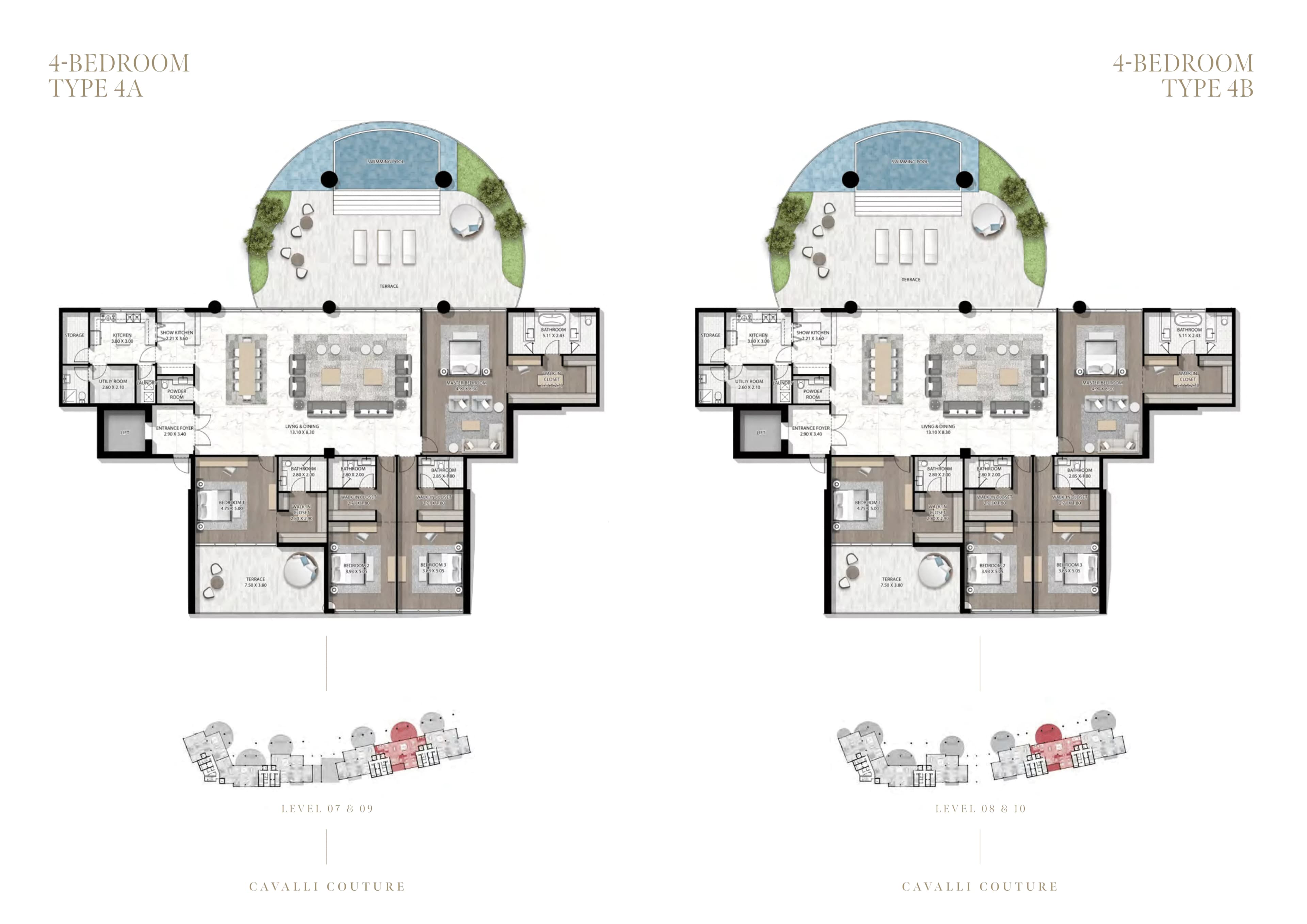 Cavalli Couture - Tower 1, 4-Bed Floor Plan, type: