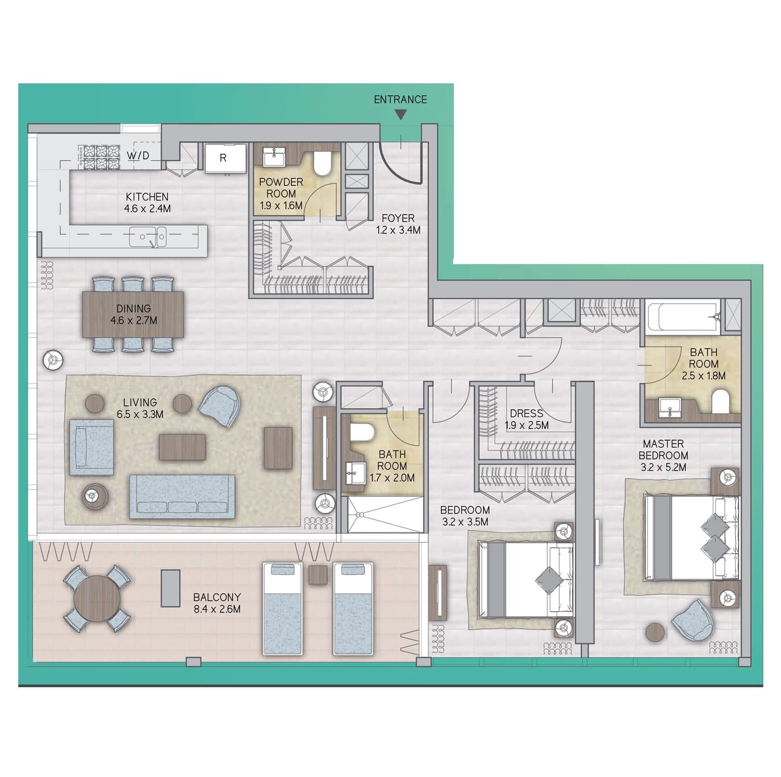 Cayan Cantara, 2-Bed Floor Plan, type: 2br