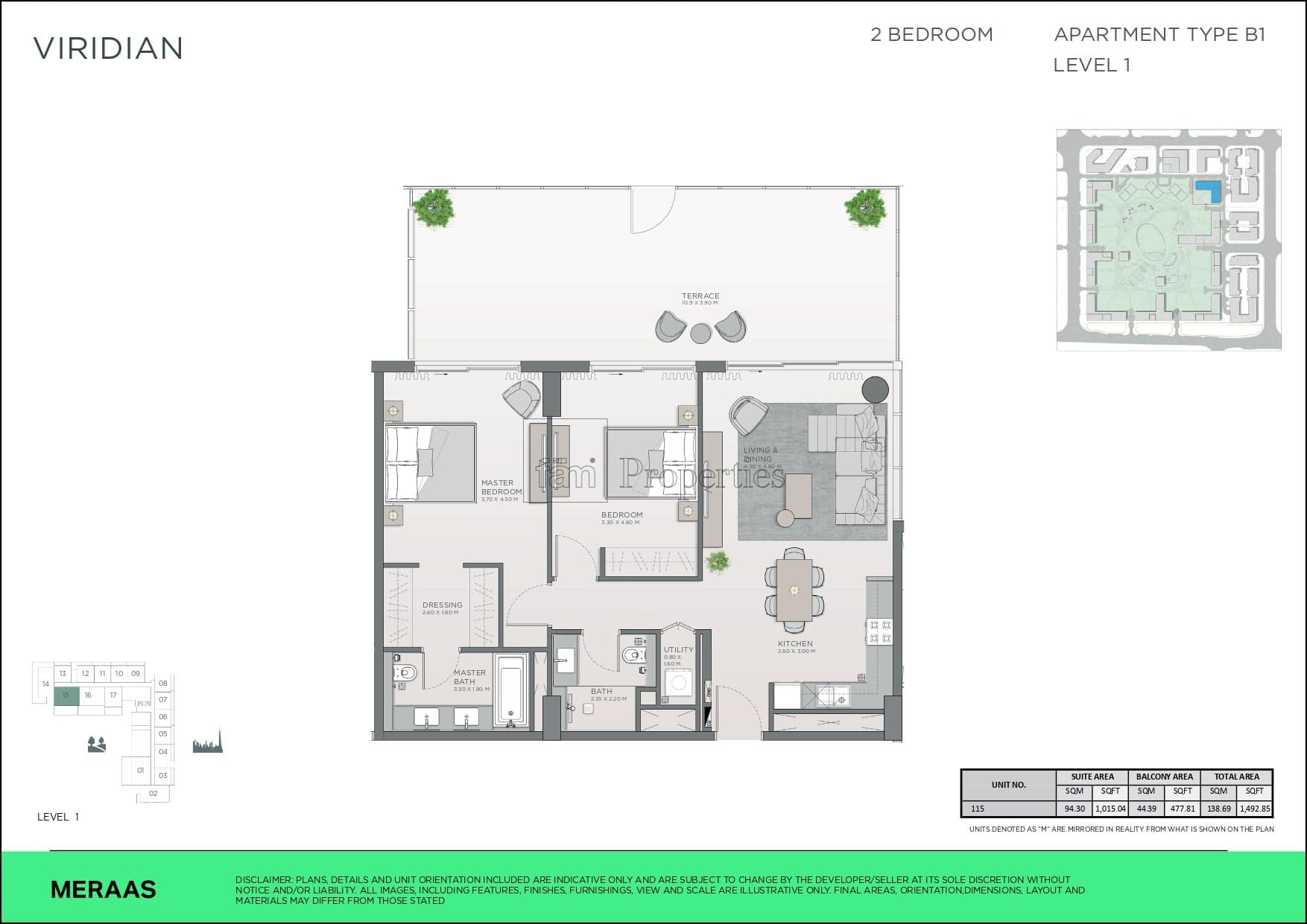Central Park City Walk Apartments, 2-Bed Floor Plan, type: 2 bedroom