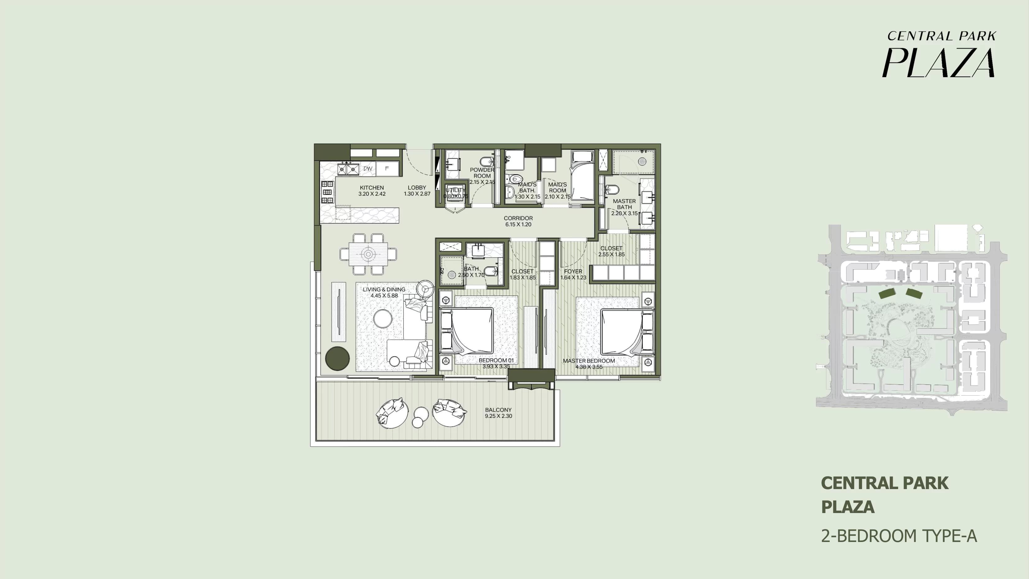 Central Park Plaza Tower B, 2-Bed Floor Plan, type: